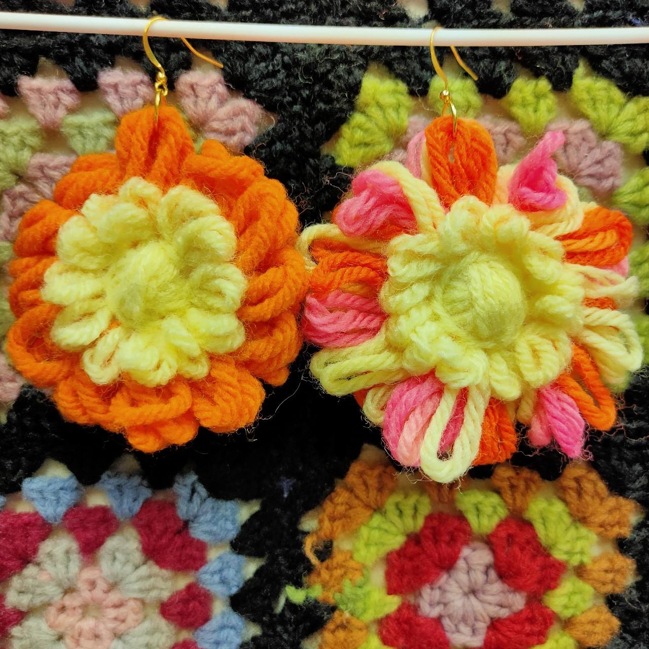 Earrings: Vintage Yarn Flower