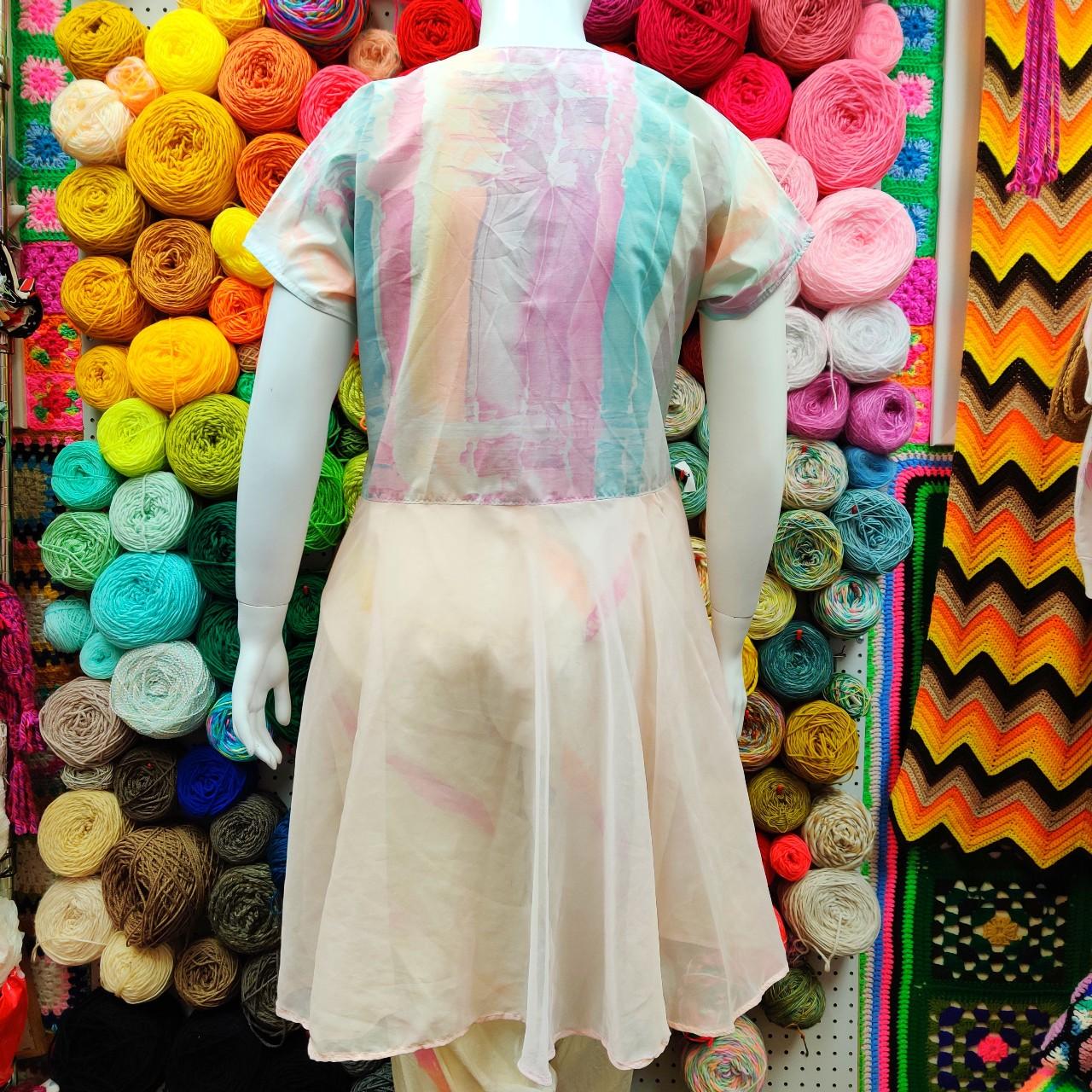 Tunic: Pink sheer & pastel watercolor, XL
