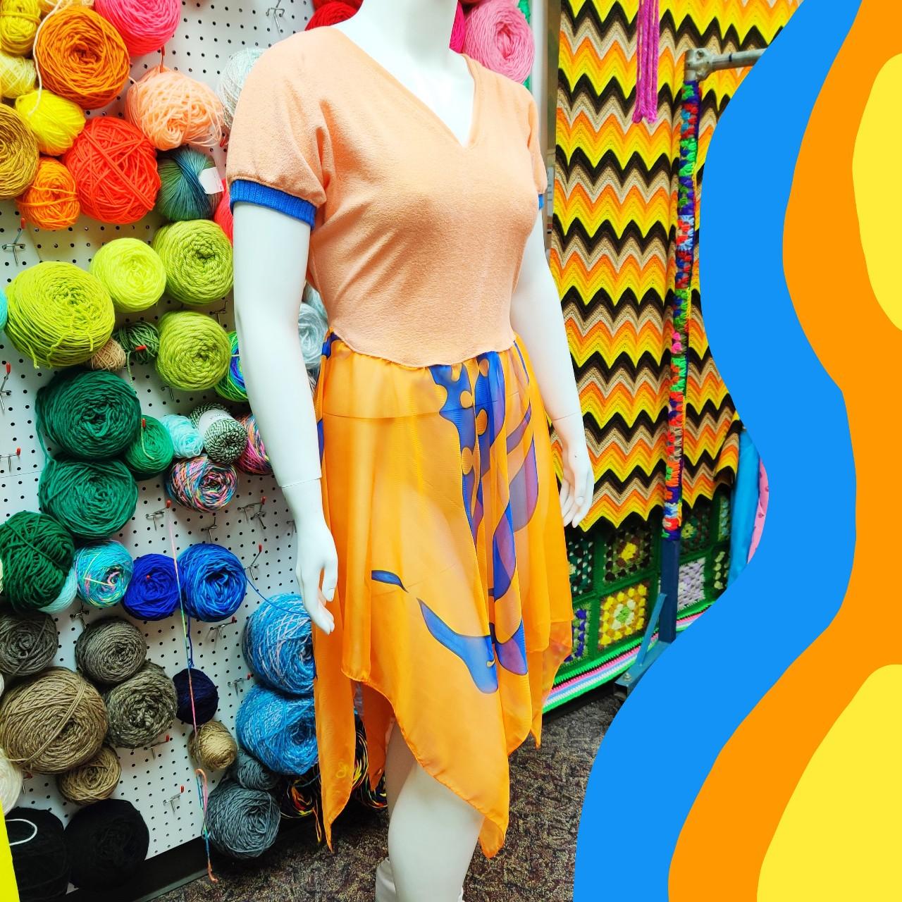 Tunic: Peach, Orange & Blue, Scarf Skirt, Large