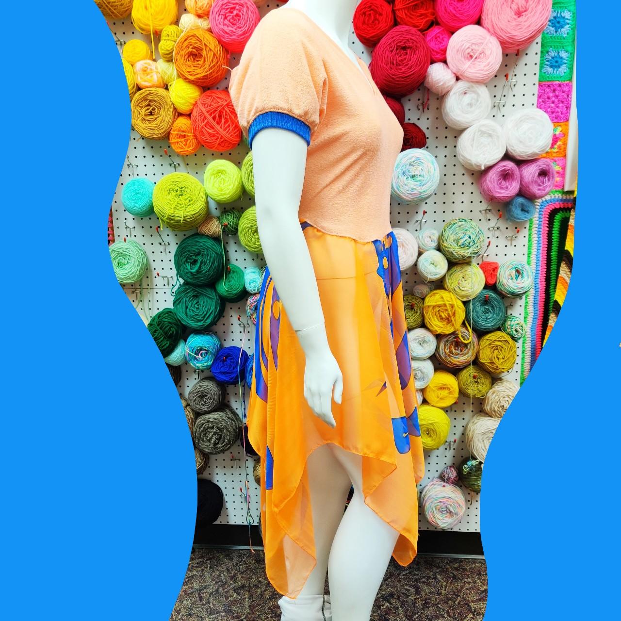 Tunic: Peach, Orange & Blue, Scarf Skirt, Large