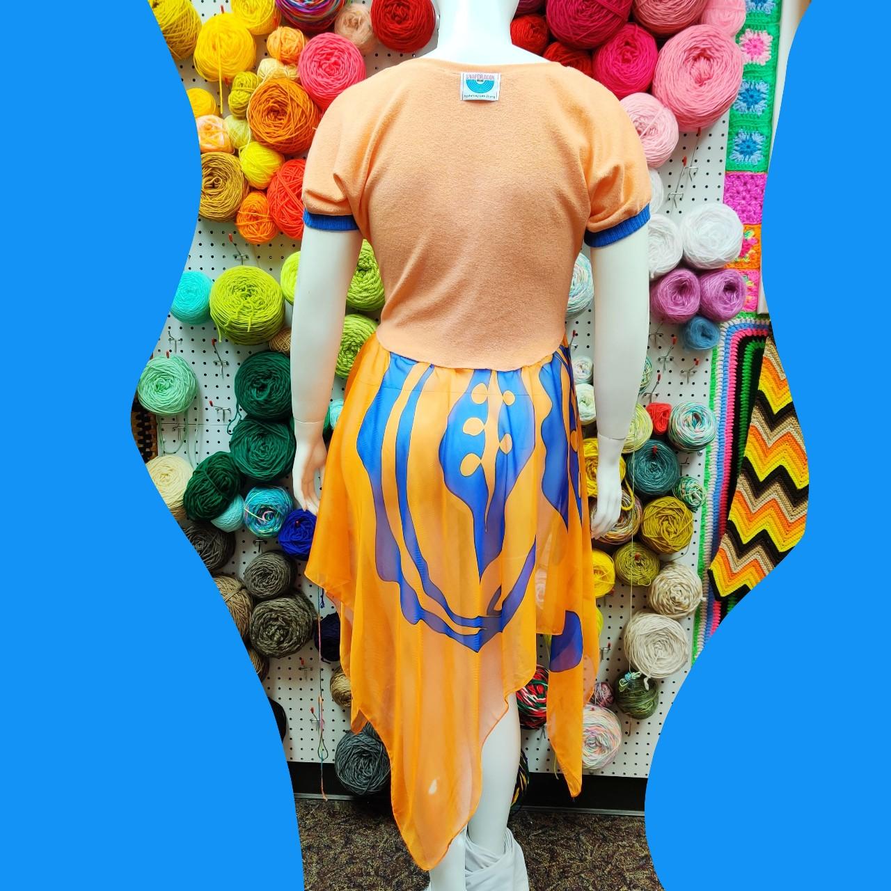 Tunic: Peach, Orange & Blue, Scarf Skirt, Large