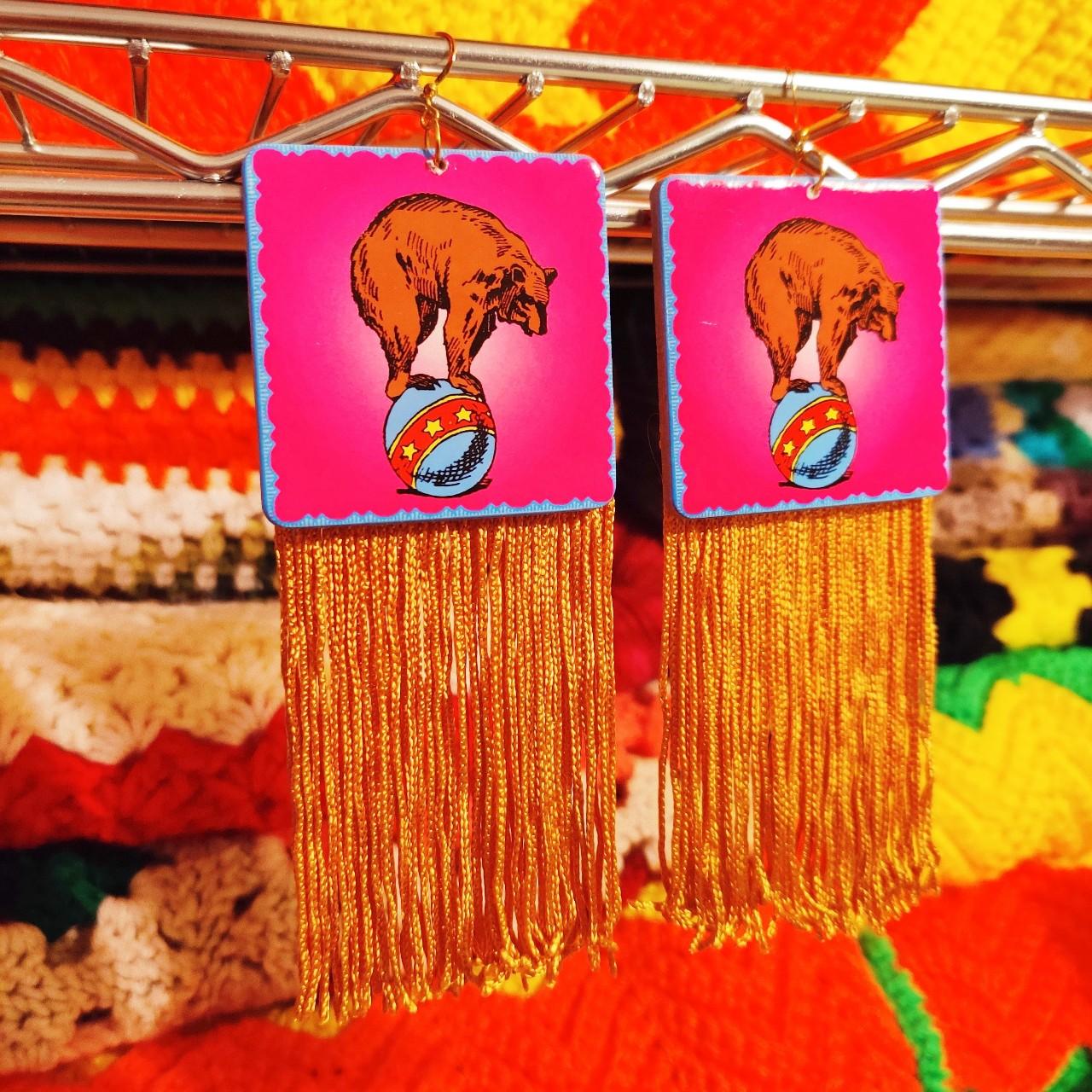 Earrings: Vintage Game Piece w/ Golden Fringe