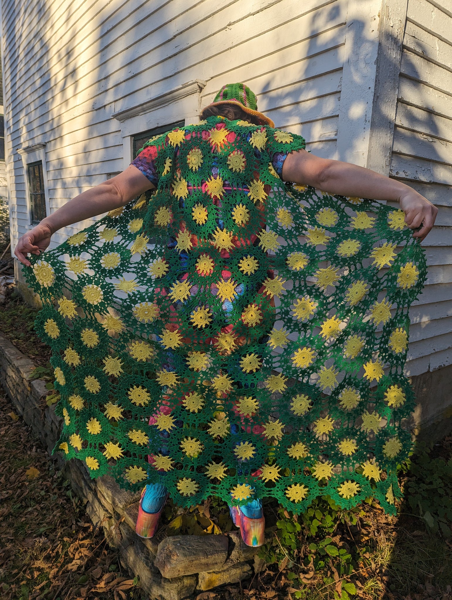 NEW: Green & Yellow stringwork Crochet duster/vest, Large-xl