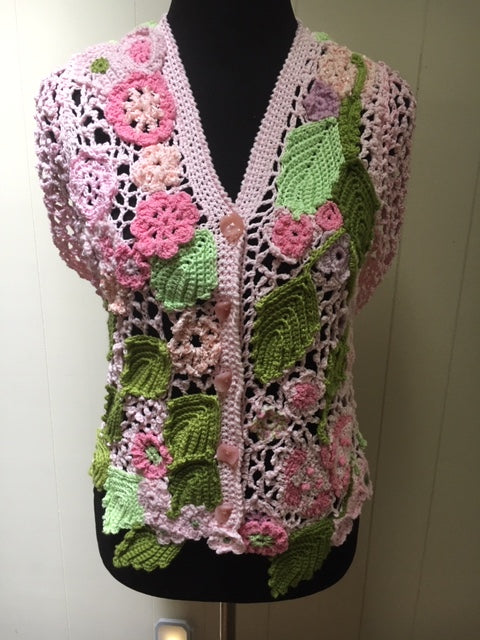 'Pink Posy' Crochet Print Crop Top by Margaret Hubert