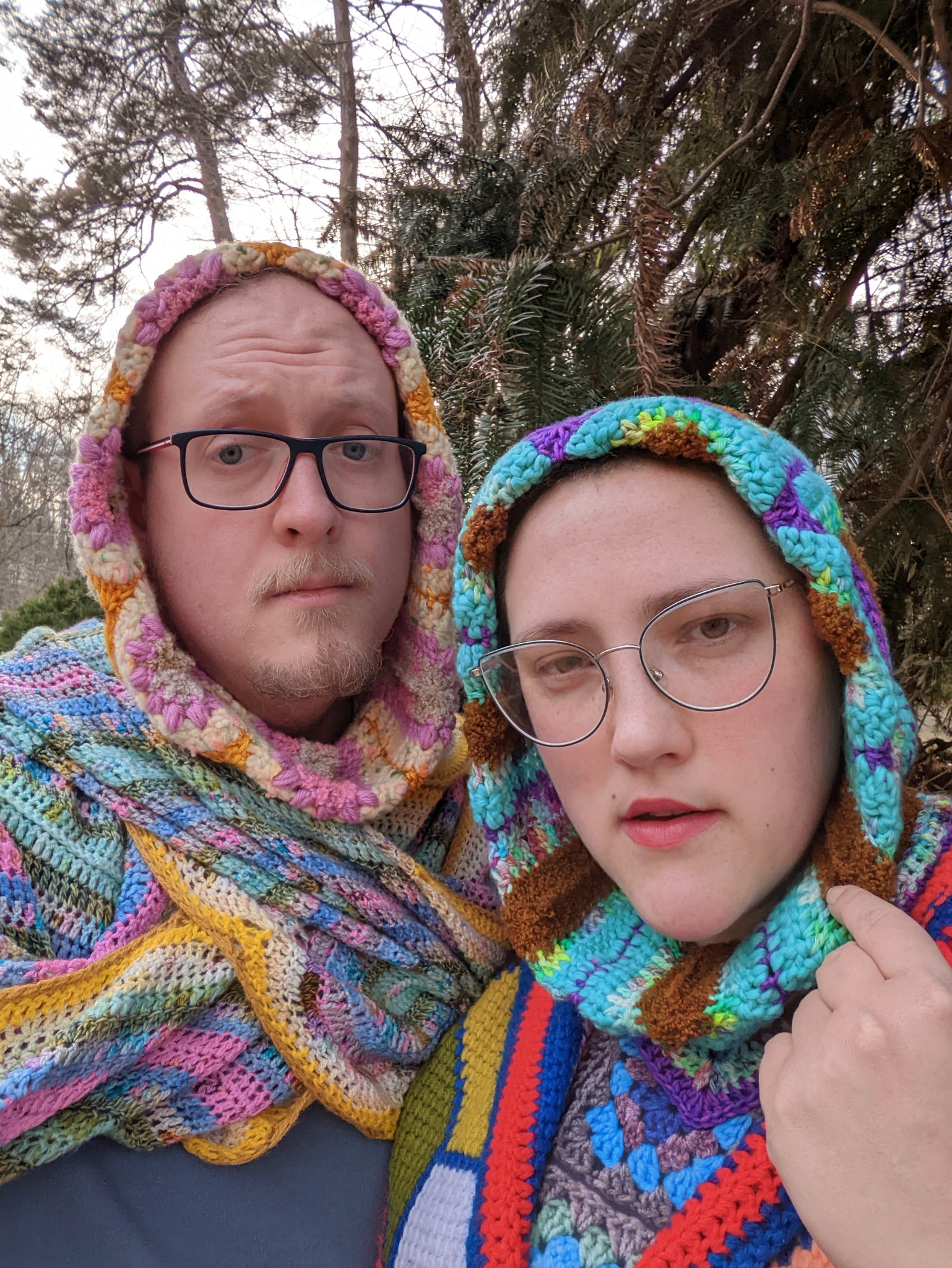 Handmade Daisy Hood: Aqua, Brown, Purple