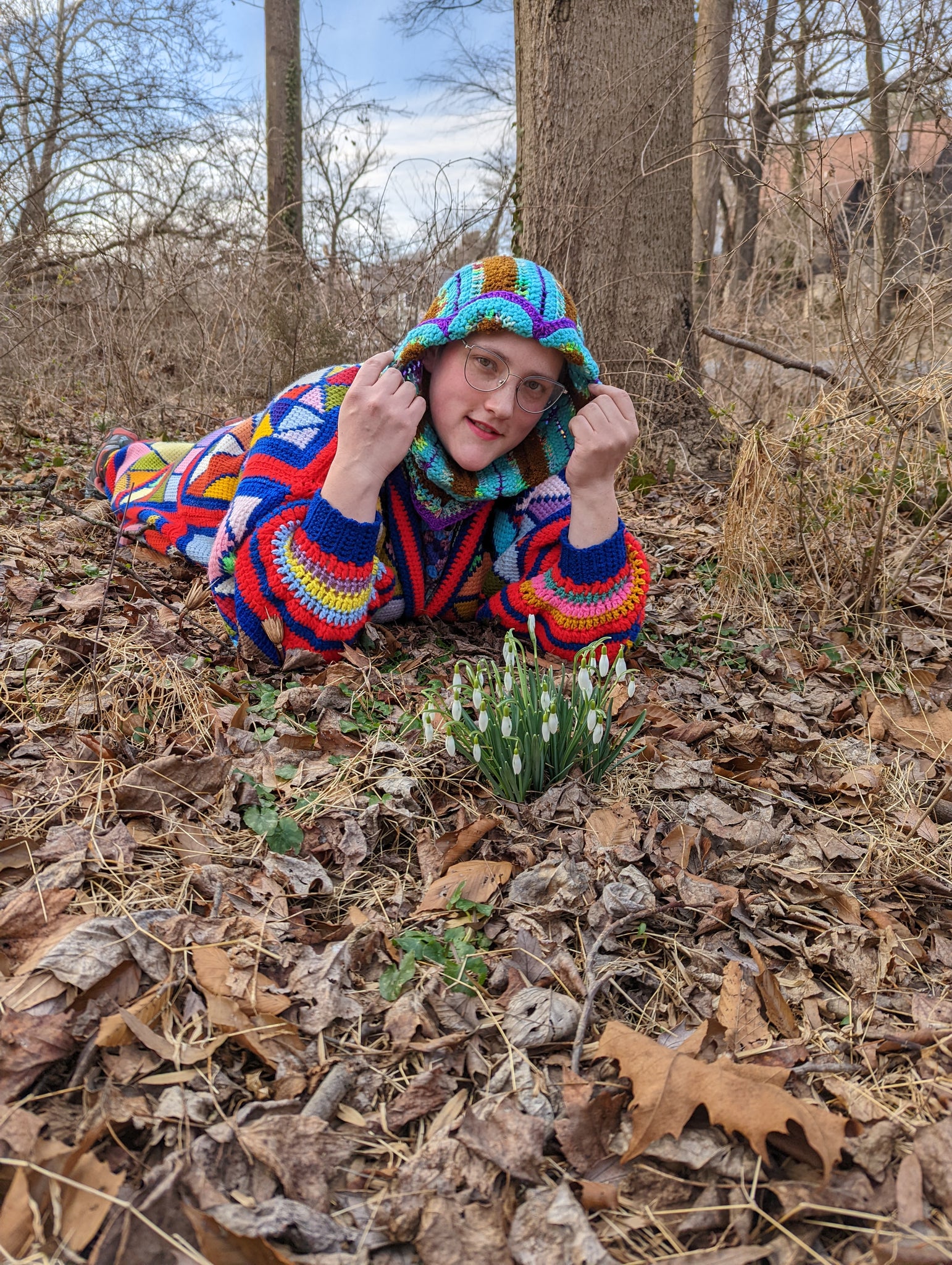 Handmade Daisy Hood: Aqua, Brown, Purple