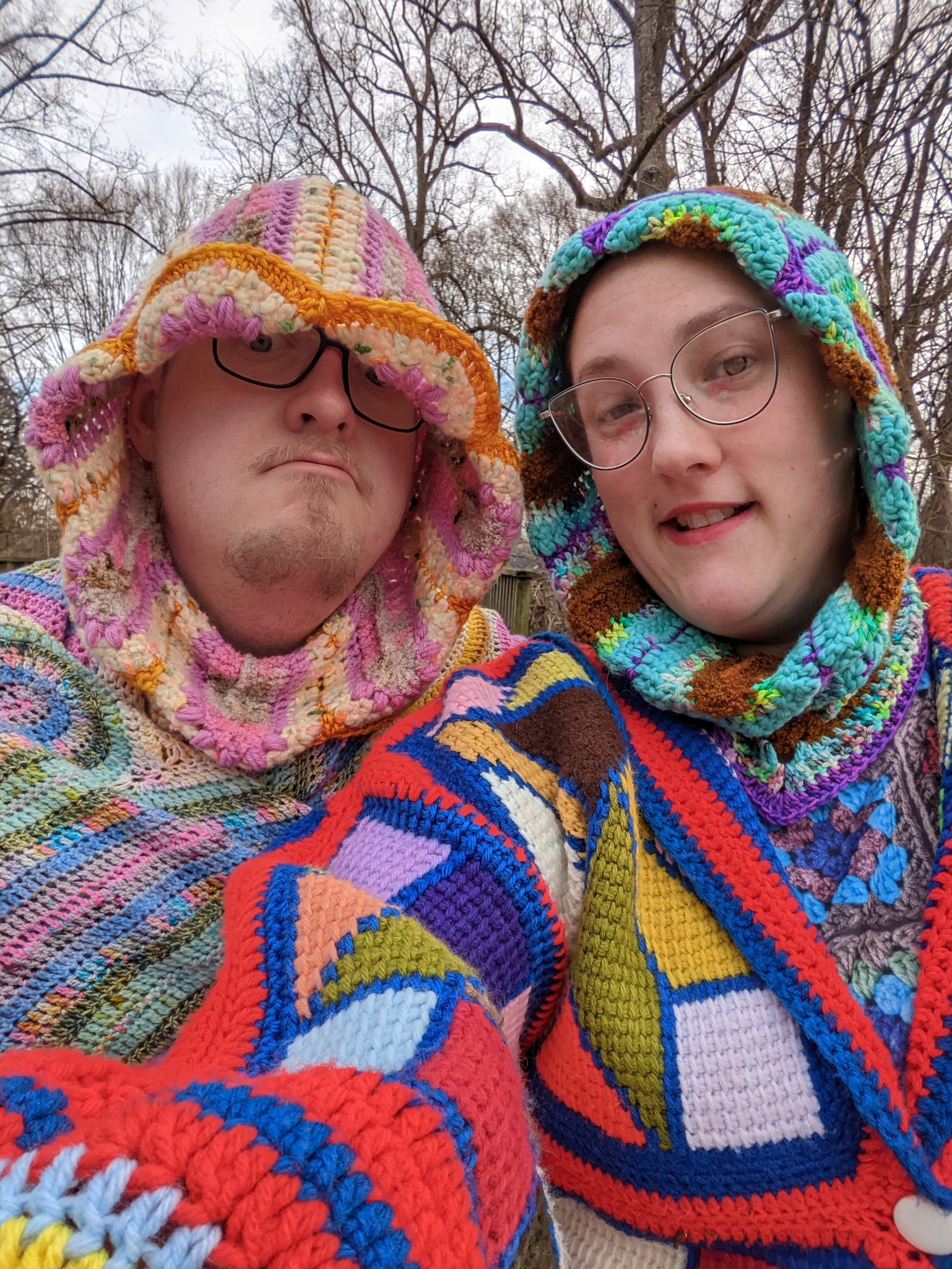 Handmade Daisy Hood: Aqua, Brown, Purple