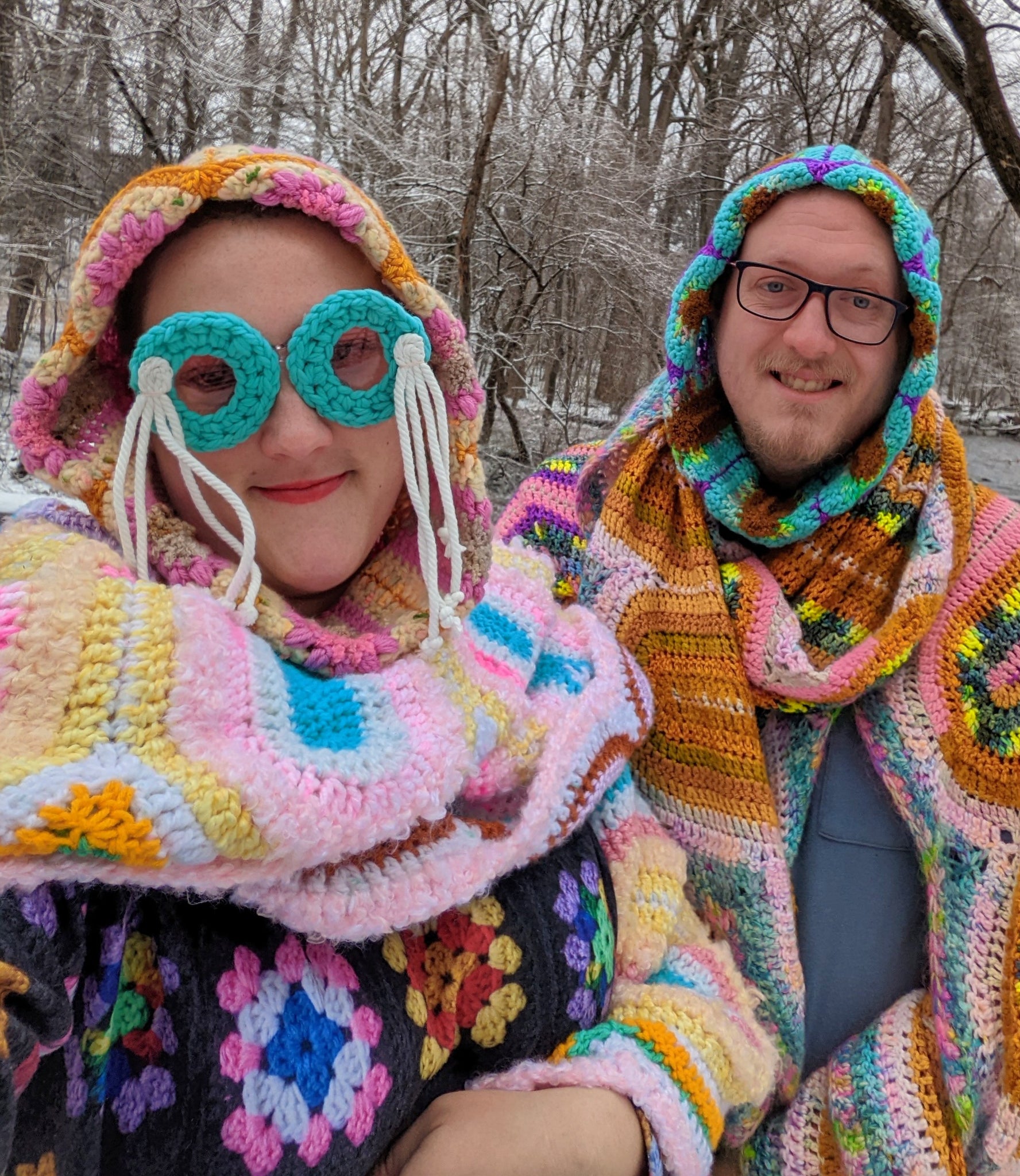 Handmade Daisy Hood: Aqua, Brown, Purple