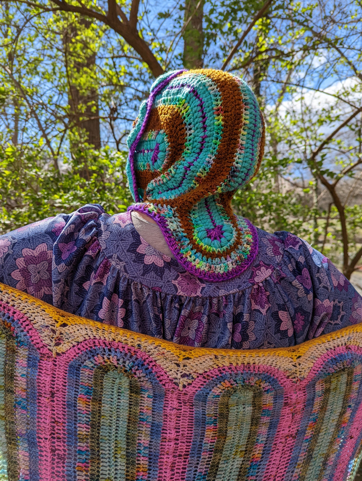 Handmade Daisy Hood: Aqua, Brown, Purple