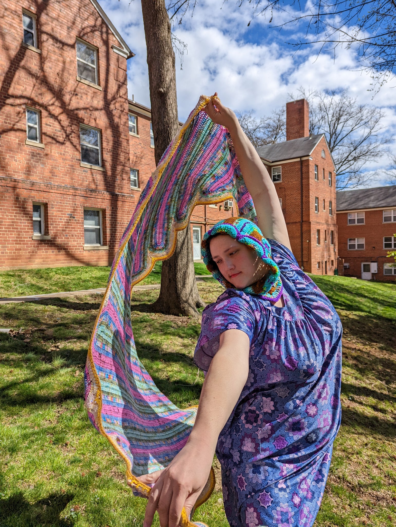 Handmade Daisy Hood: Aqua, Brown, Purple