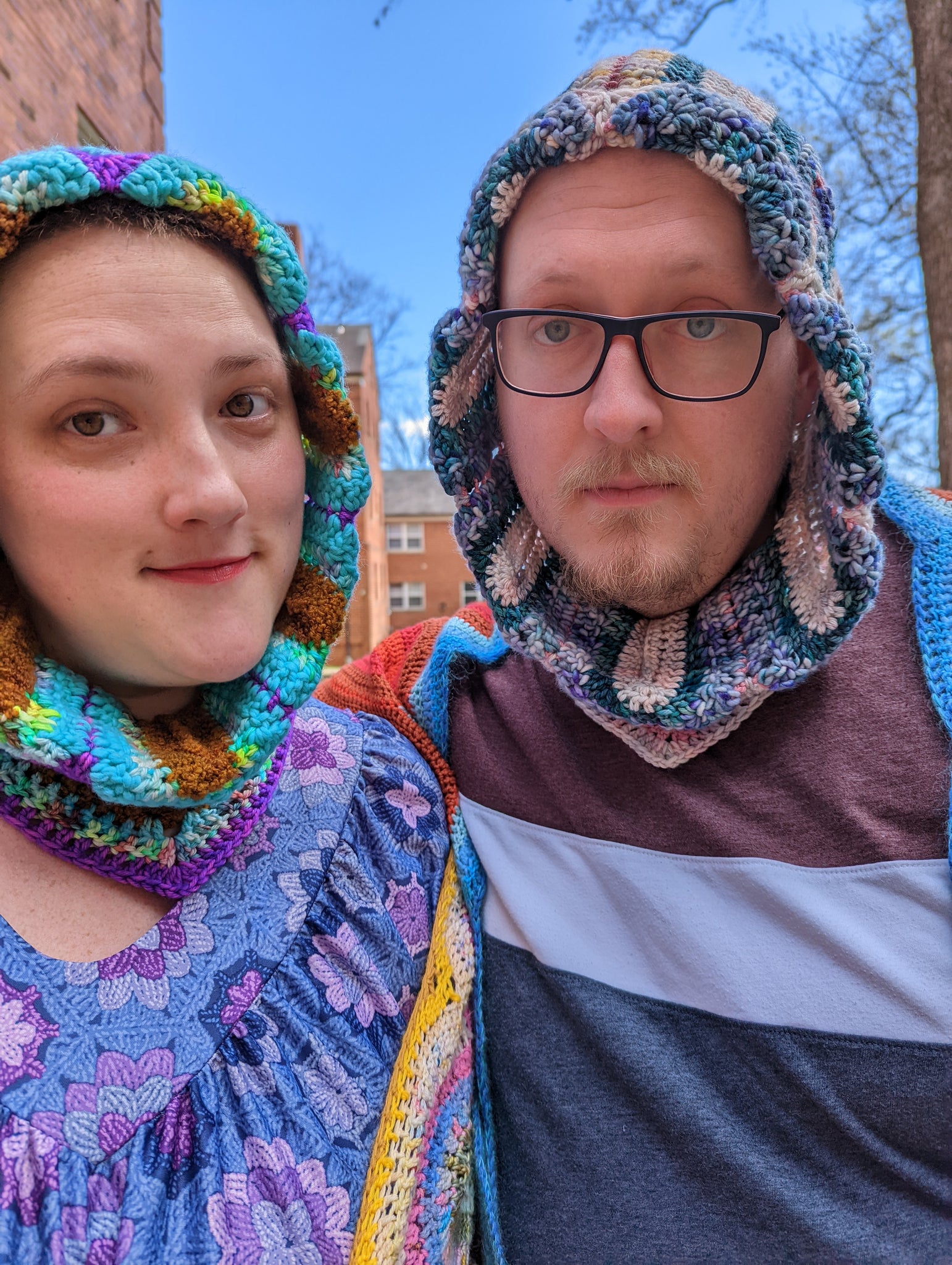 Handmade Daisy Hood: Aqua, Brown, Purple