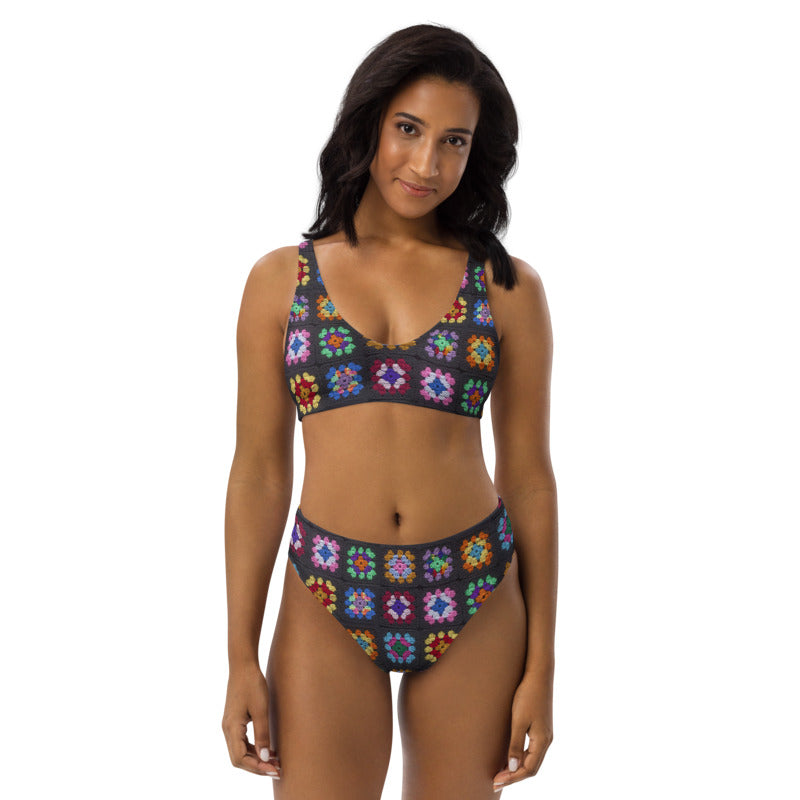 'Kaleidoscope' Classic Granny Square Print 2-Piece Bathing Suit