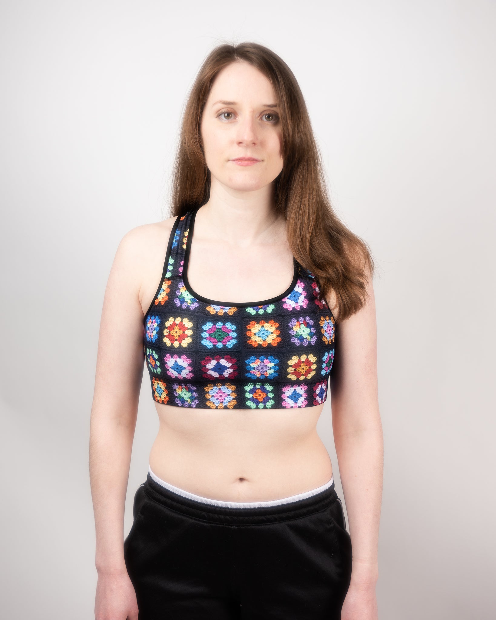 'Kaleidoscope' Classic Granny Square Print Padded Sports Bra