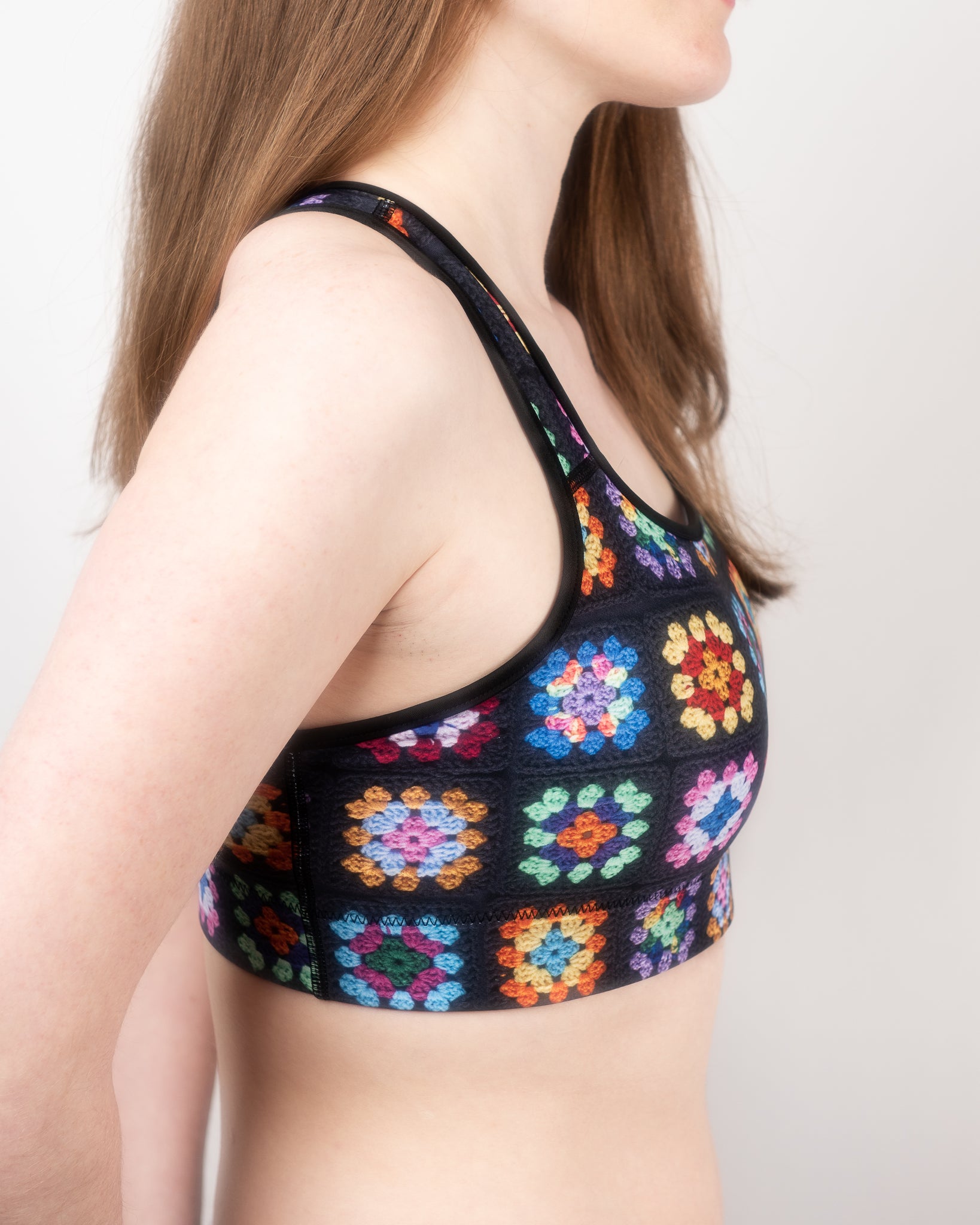 'Kaleidoscope' Classic Granny Square Print Padded Sports Bra