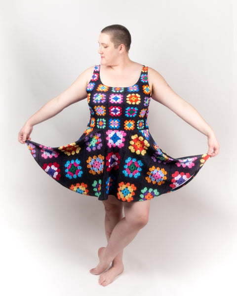 snapdragon dress crochet pattern Kaleidoscope' Classic Granny Square Print Skater – Brand Bella Green Gingham:Green Gingham fabric garment Sophie Rain Brown Mini