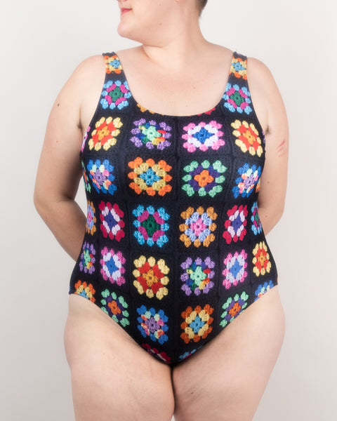 Kaleidoscope Classic Granny Square Print 1 Piece Bathing Suit