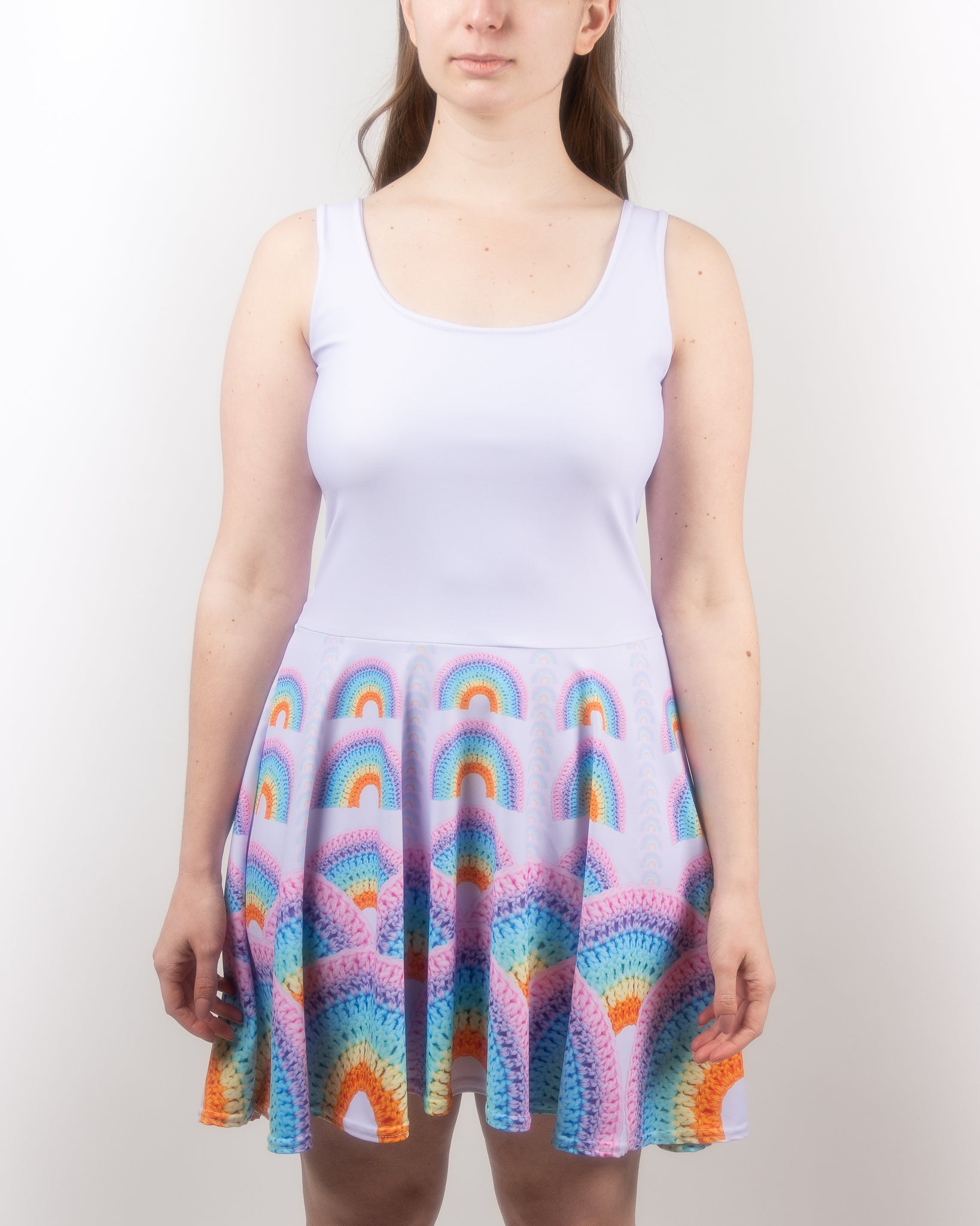 'Pastel Rainbow' Crochet Print Skater Dress