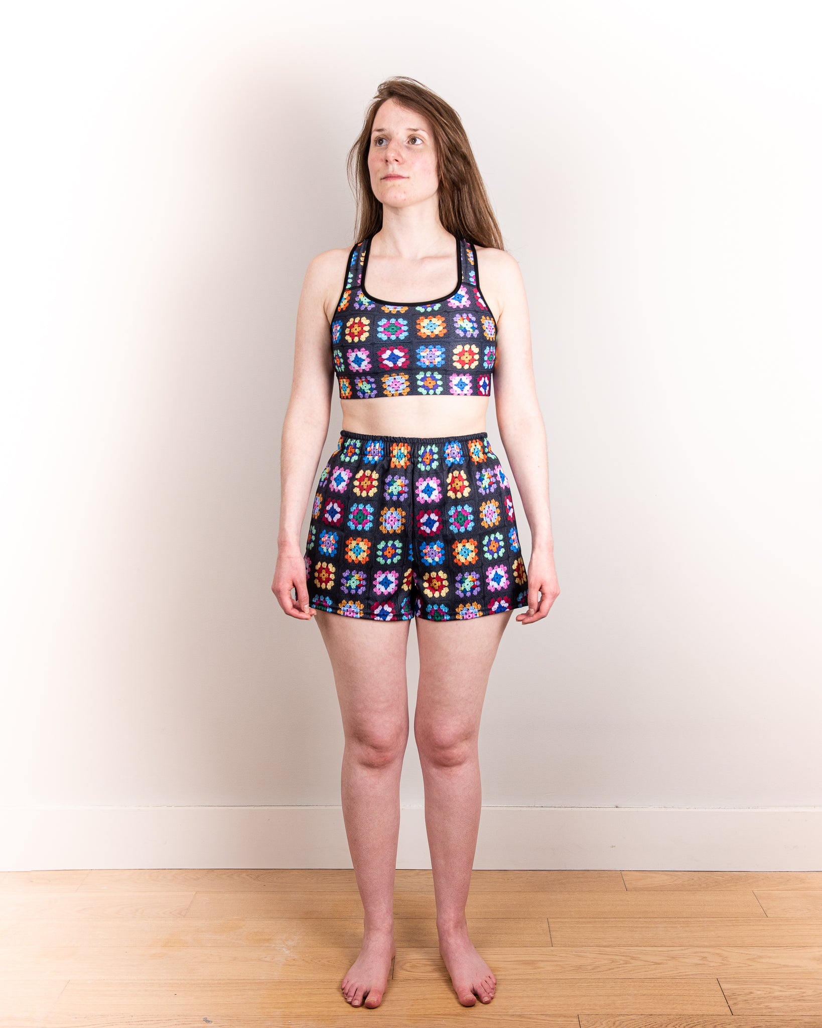 'Kaleidoscope' Classic Granny Square Print Active Shorts
