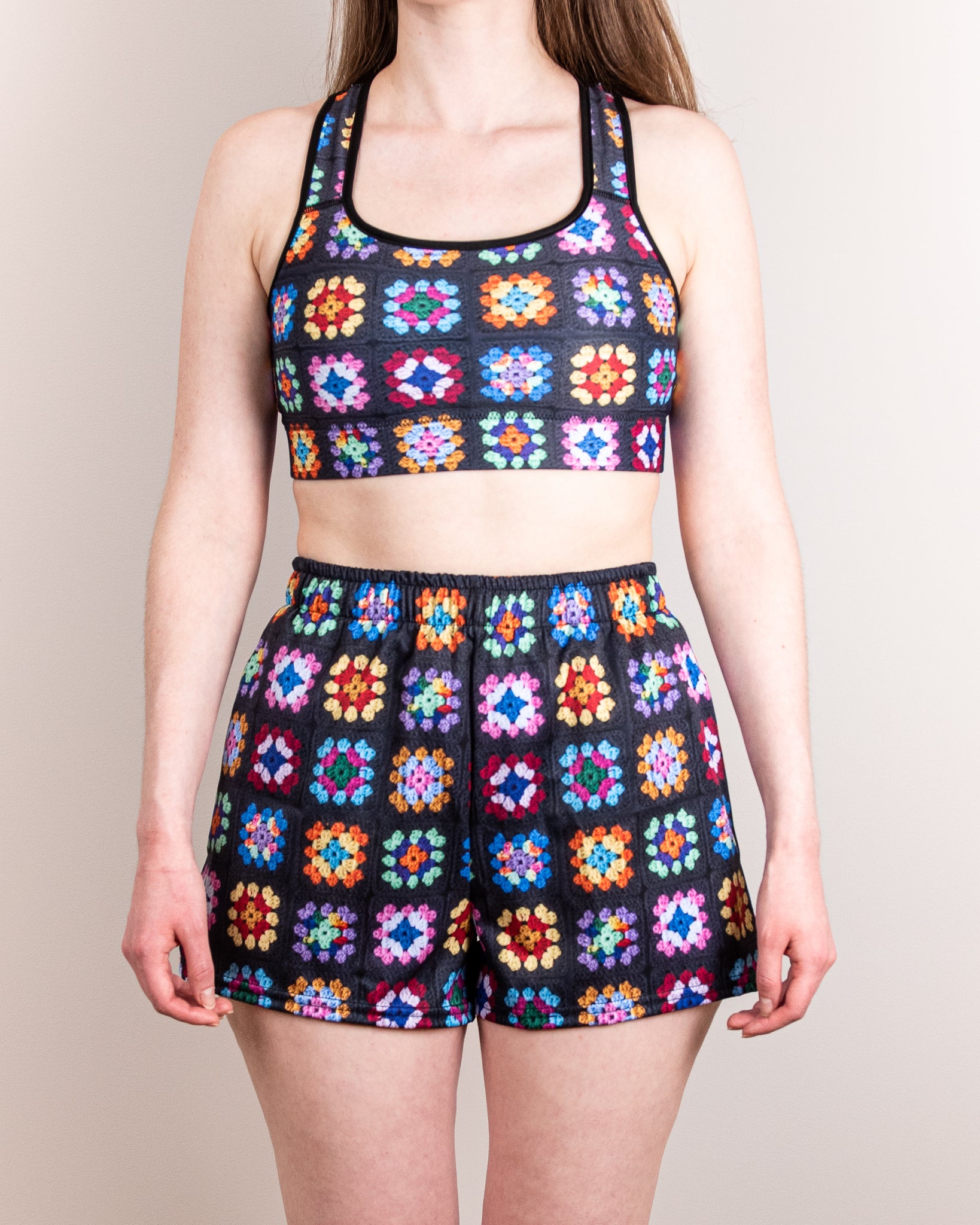 'Kaleidoscope' Classic Granny Square Print Active Shorts