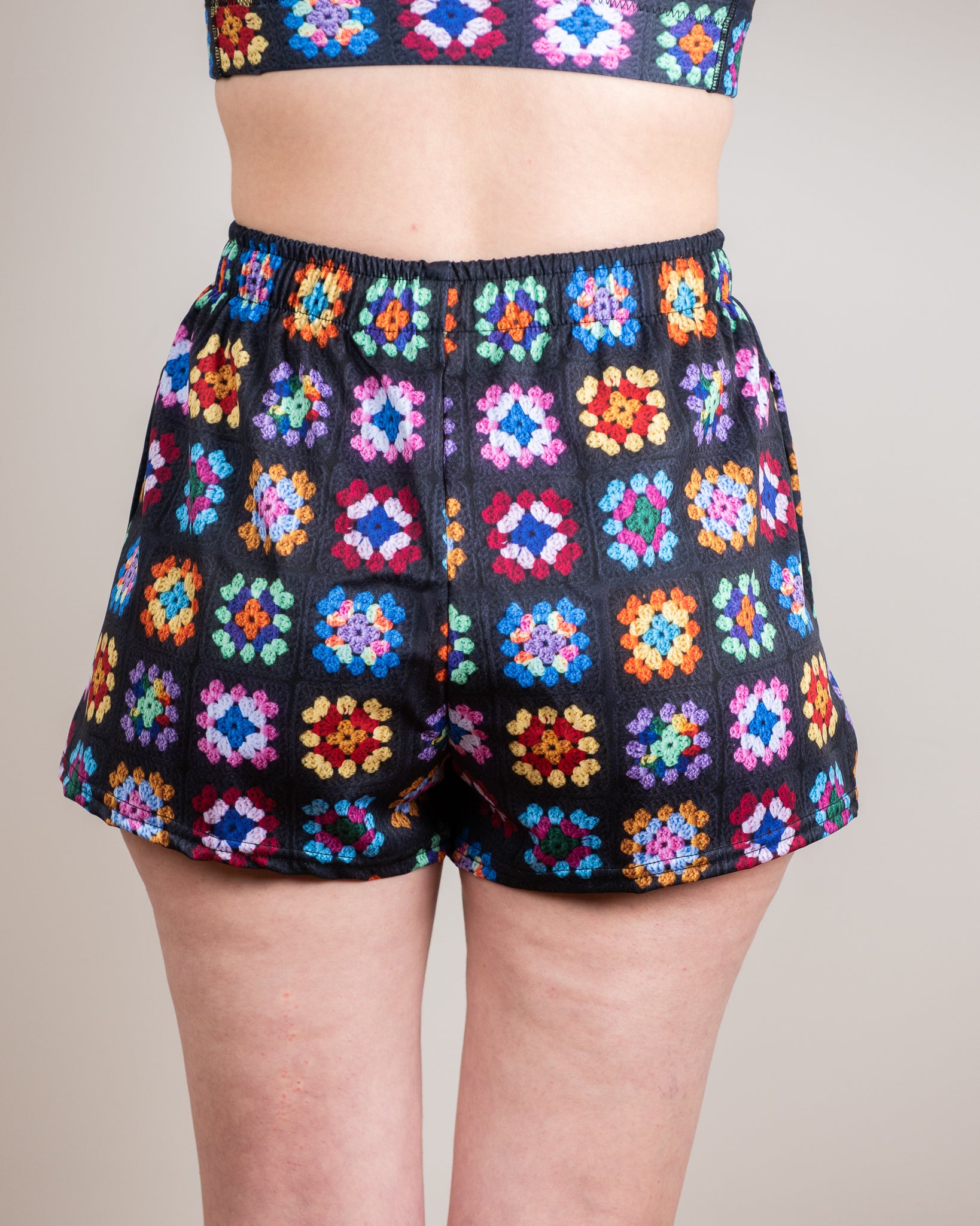 'Kaleidoscope' Classic Granny Square Print Active Shorts