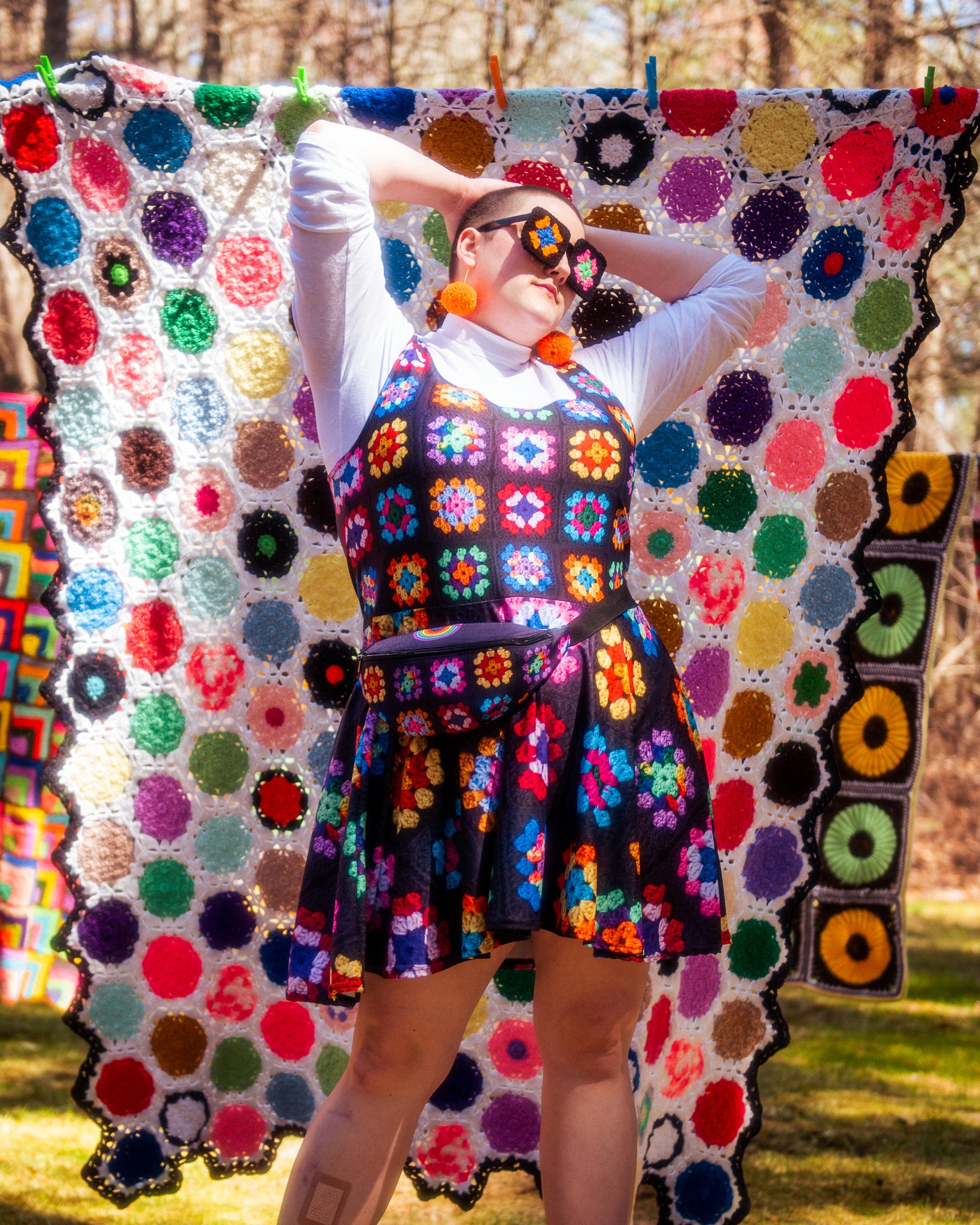 'Kaleidoscope' Classic Granny Square Crochet Print Skater Dress