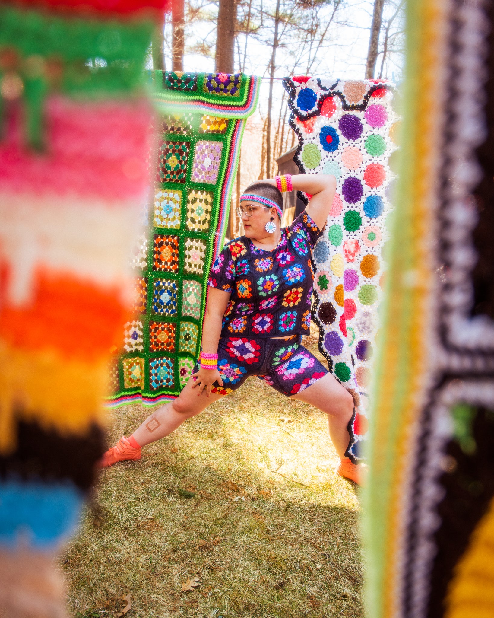 'Kaleidoscope' Classic Granny Square Print Athletic Shirt