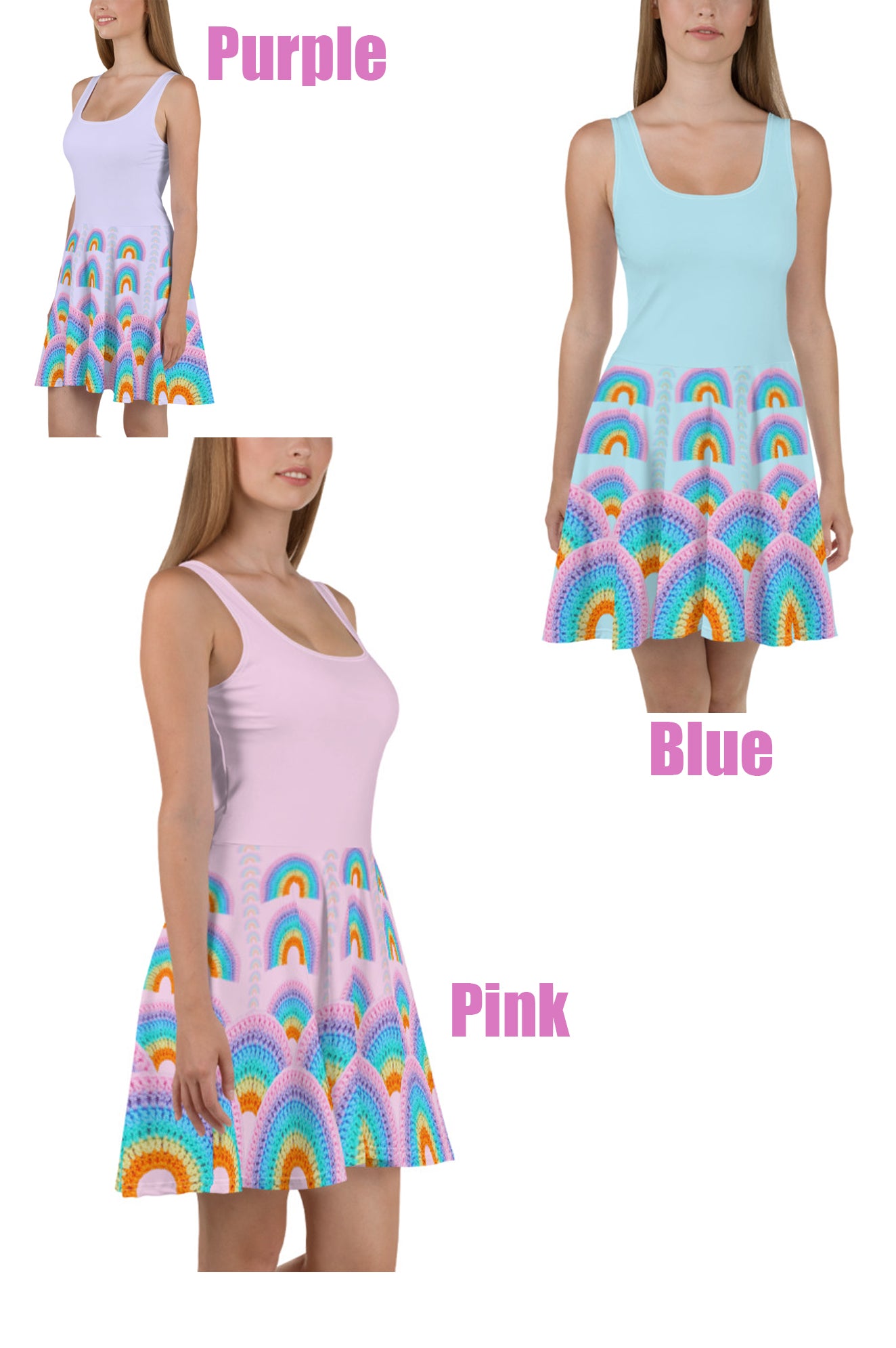 'Pastel Rainbow' Crochet Print Skater Dress