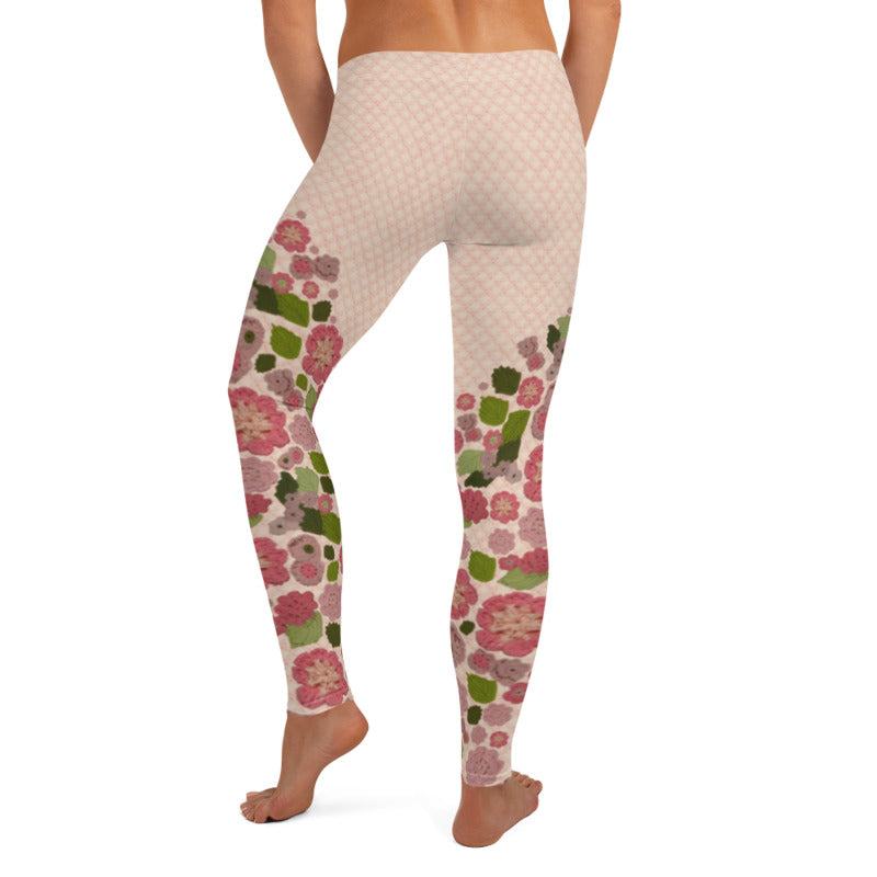 'Pink Posy' Crochet Print Leggings by Margaret Hubert