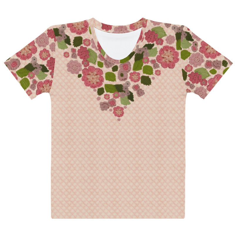 'Pink Posy' Crochet Print T-Shirt by Margaret Hubert