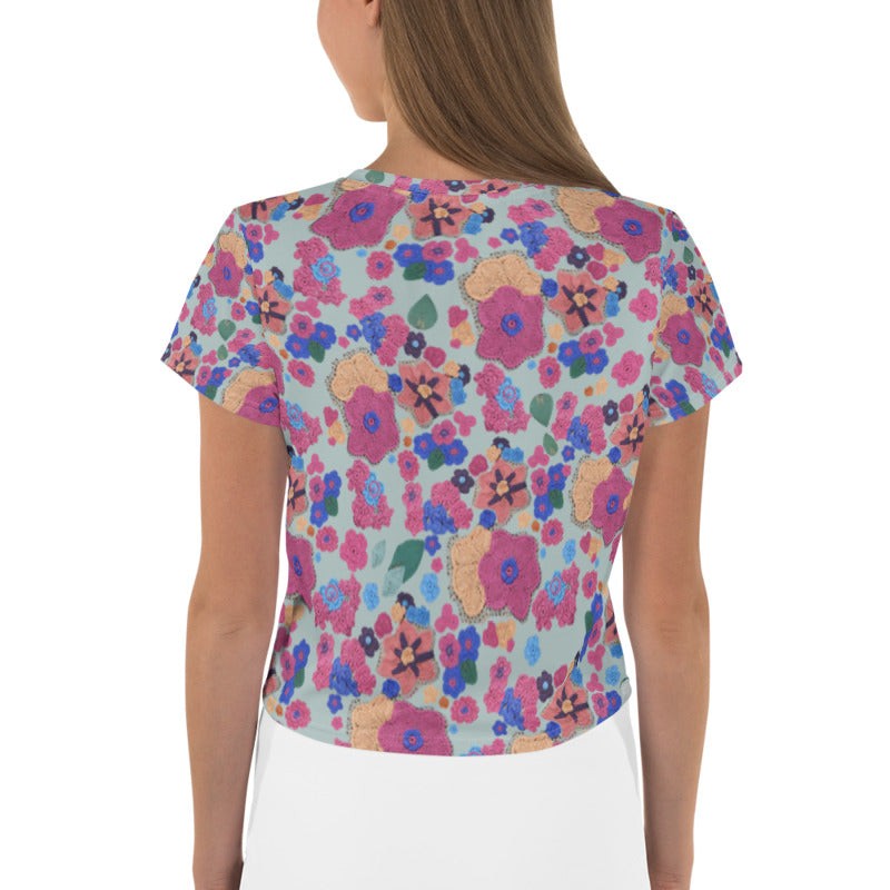 'Woodsy' Freeform Crochet Print Crop Top by Margaret Hubert