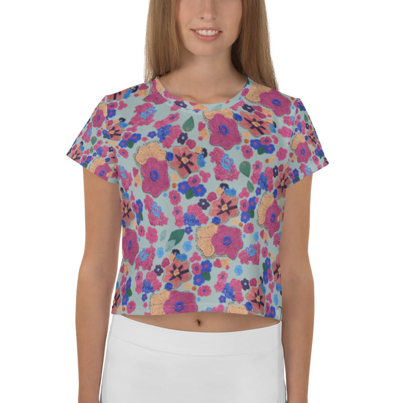 'Woodsy' Freeform Crochet Print Crop Top by Margaret Hubert