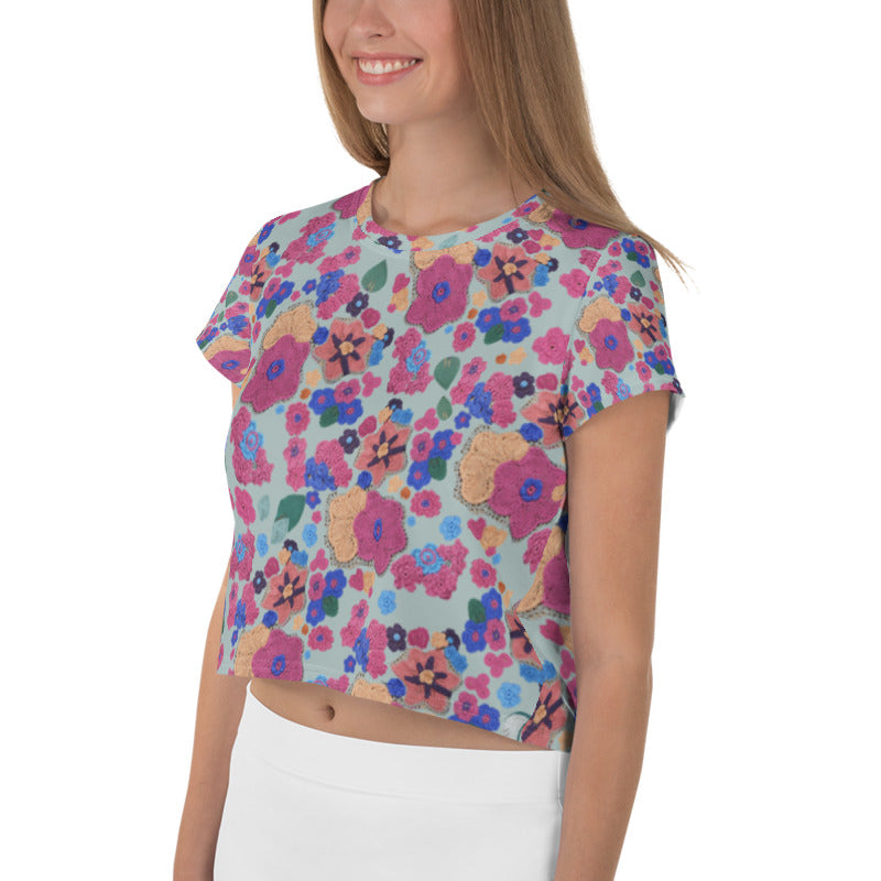 'Woodsy' Freeform Crochet Print Crop Top by Margaret Hubert