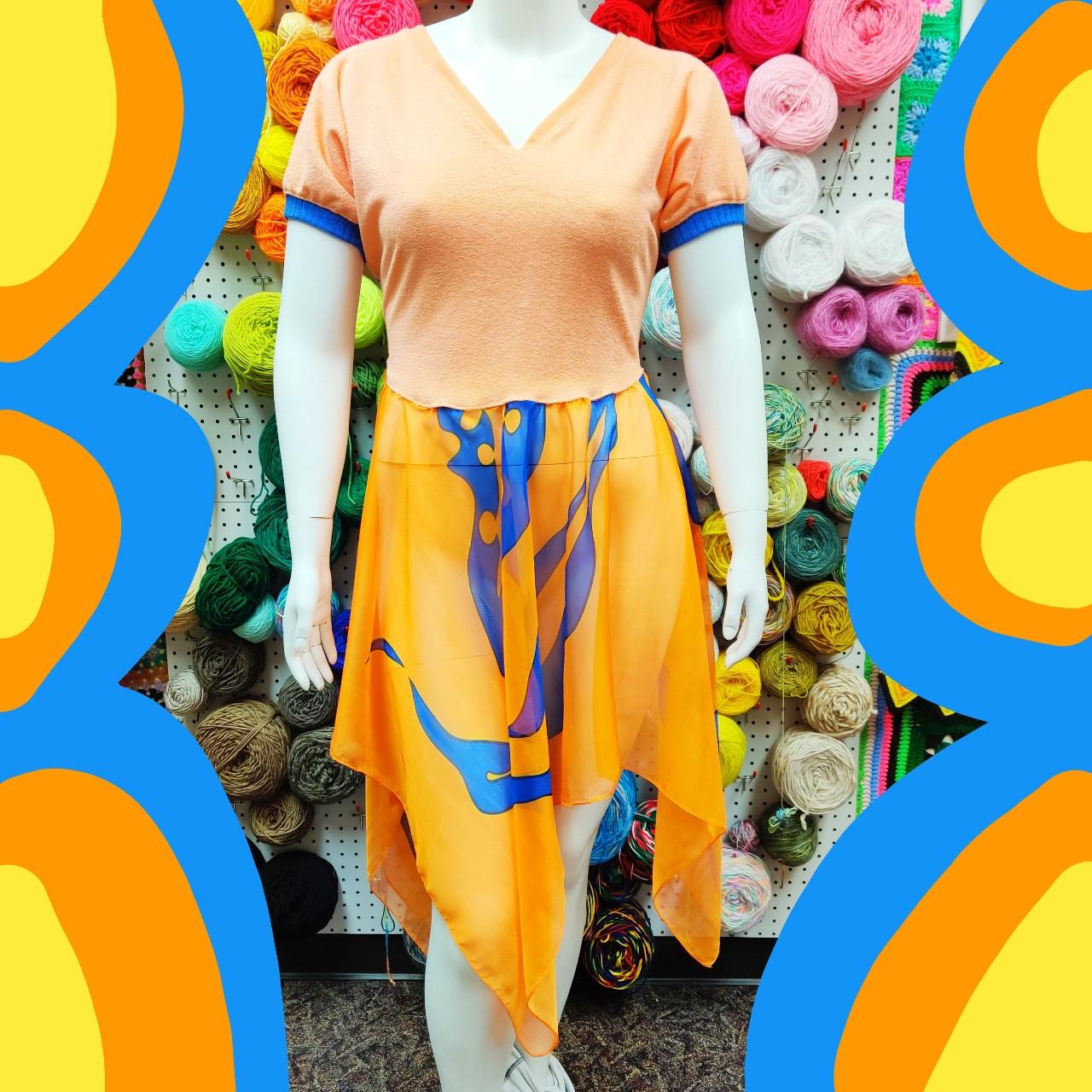 Tunic: Peach, Orange & Blue, Scarf Skirt, Large