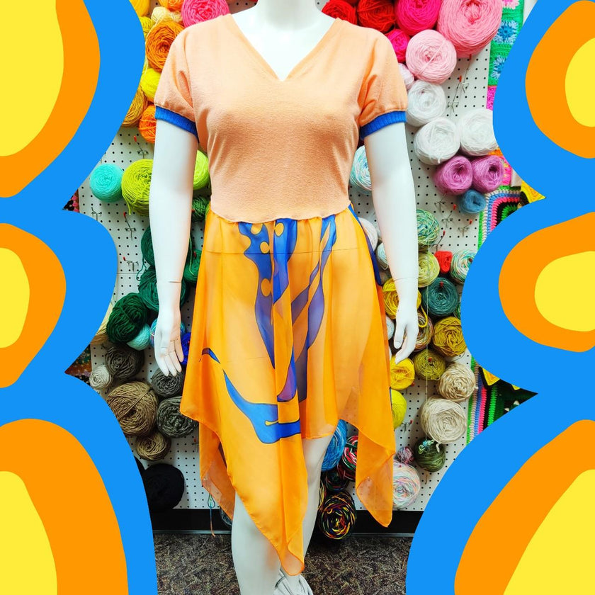 Tunic: Peach, Orange & Blue, Scarf Skirt, Large
