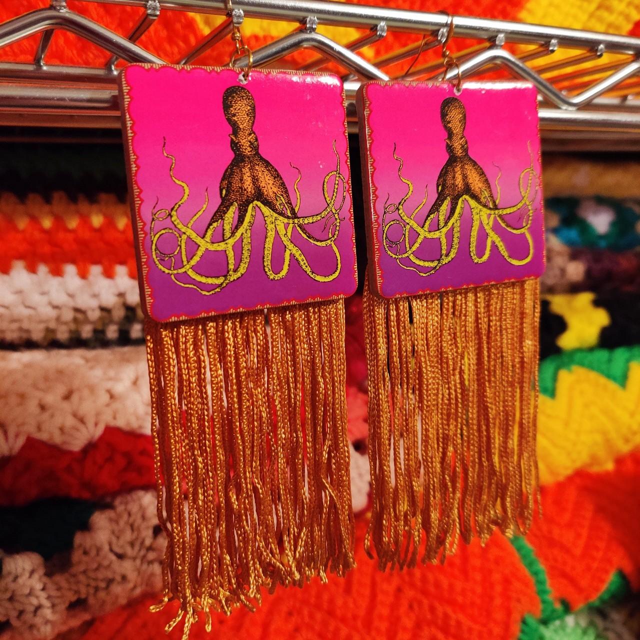 Earrings: Vintage Game Piece w/ Golden Fringe