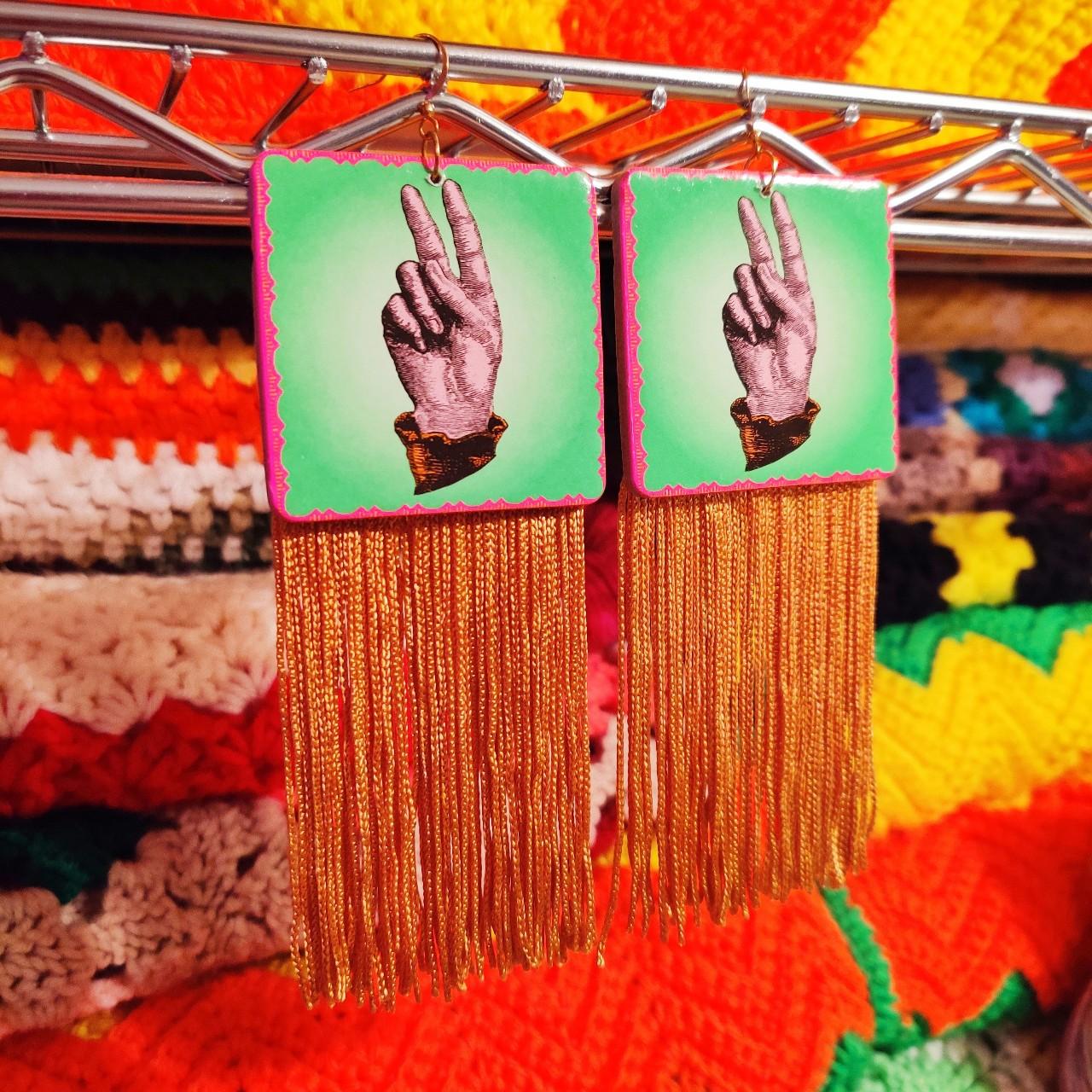 Earrings: Vintage Game Piece w/ Golden Fringe