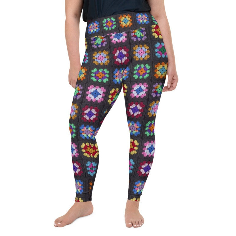 'Kaleidoscope' Classic Granny Square Crochet Print Leggings