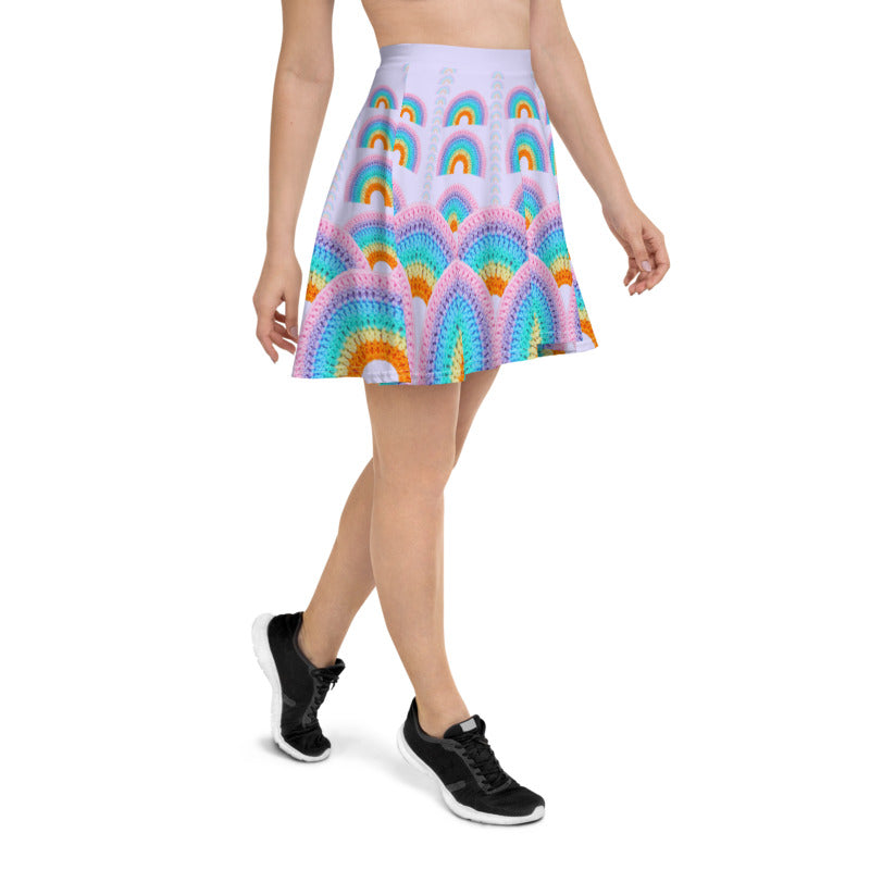 'Pastel Rainbow' Crochet Print Skater Skirt