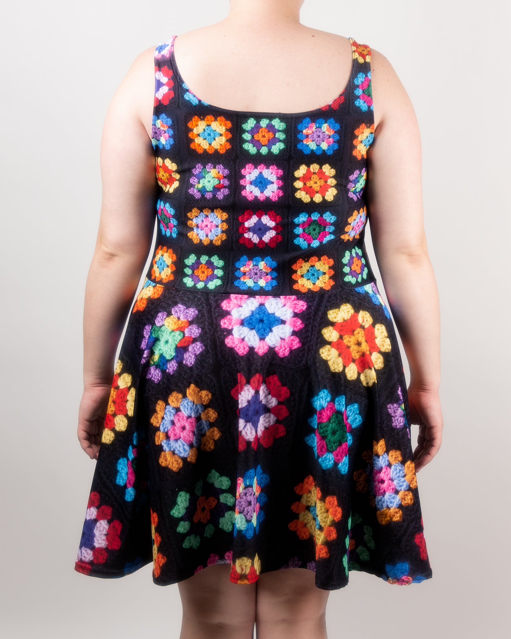 'Kaleidoscope' Classic Granny Square Crochet Print Skater Dress