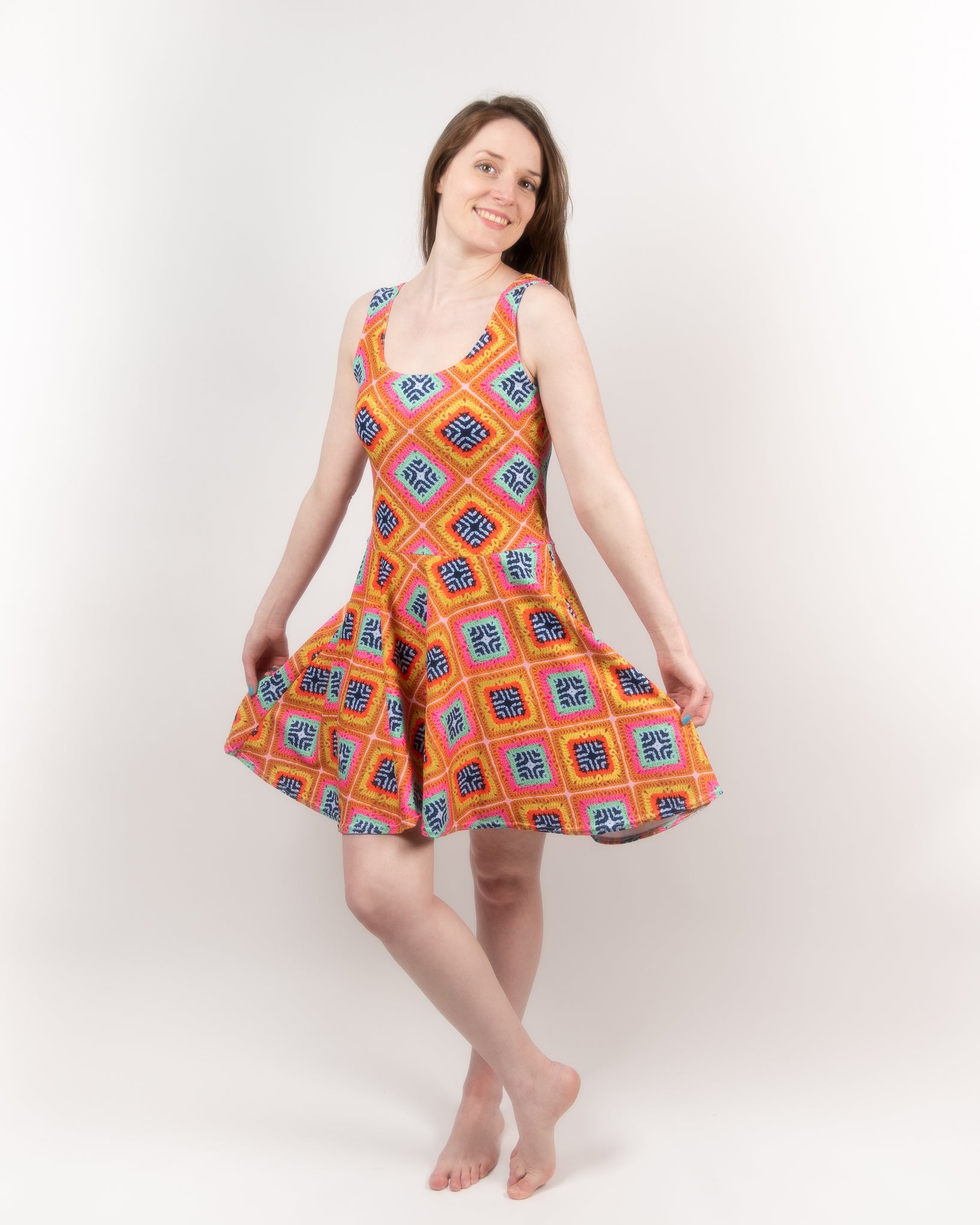 'Tropica' Crochet Print Skater Dress medium