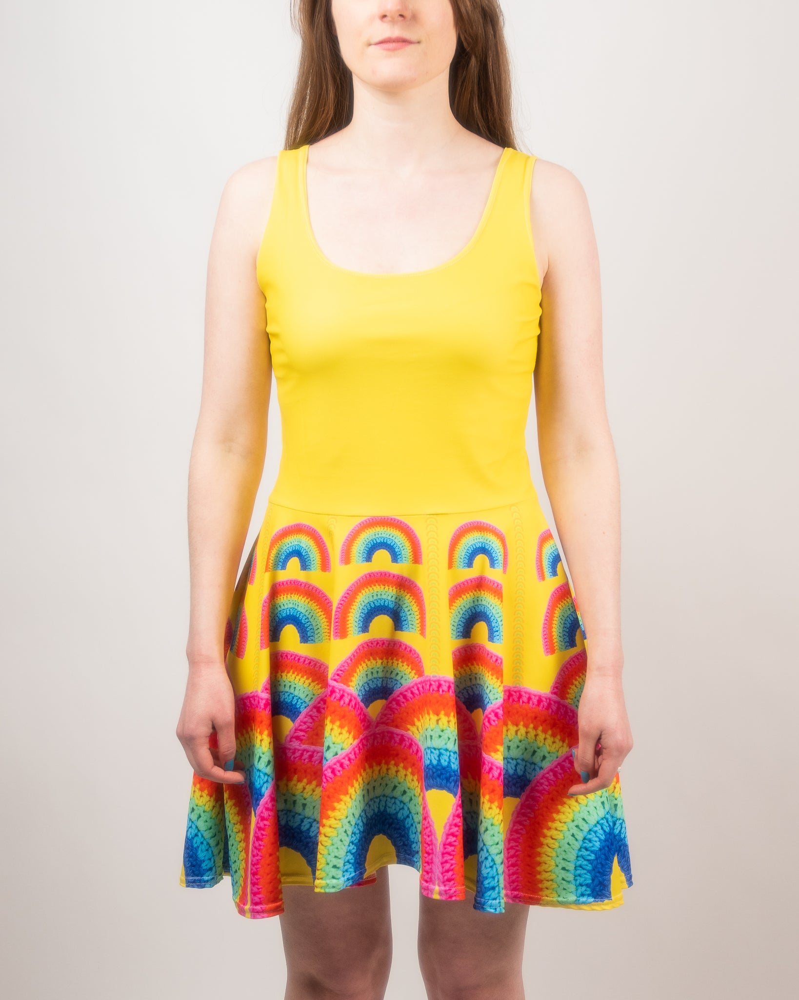 'Vivid Rainbow' Crochet Print Skater Dress