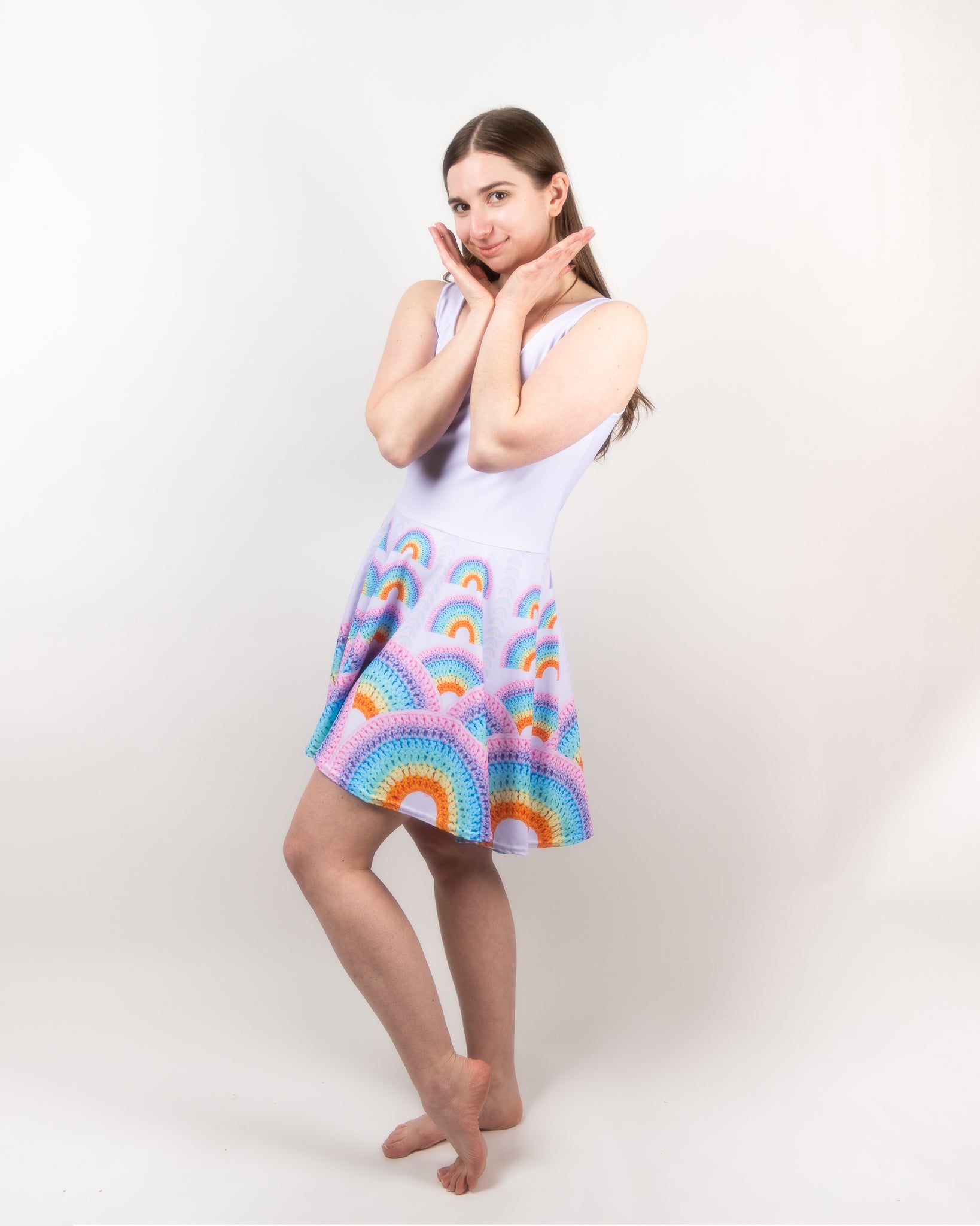 Pastel Rainbow' Crochet Print Skater Dress