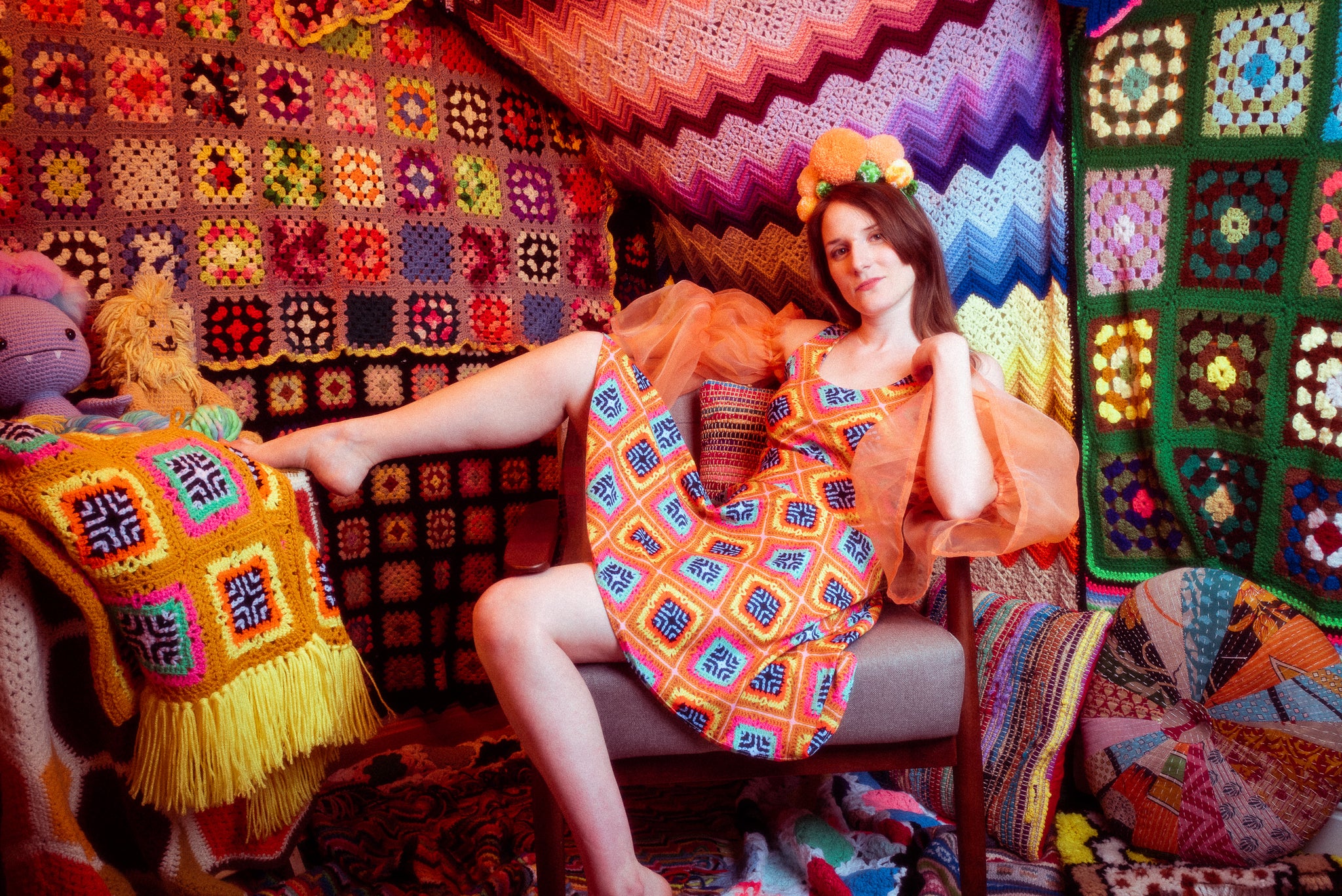 'Tropica' Crochet Print Skater Dress