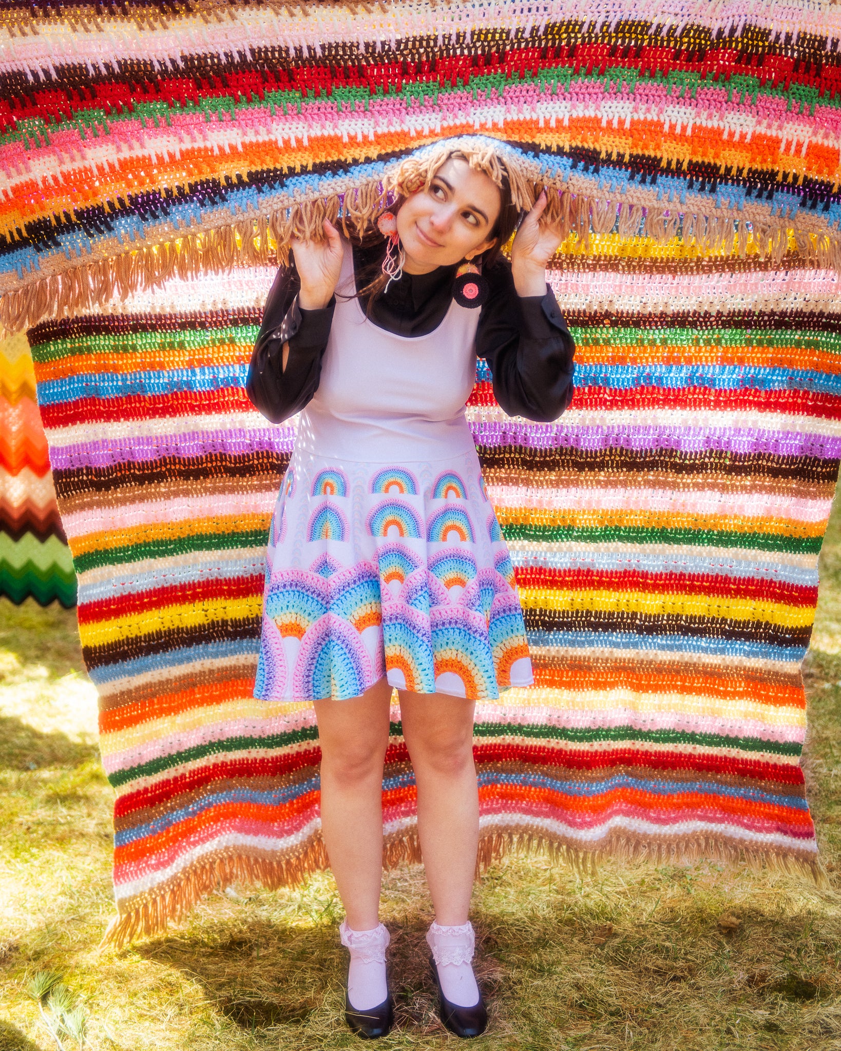 'Pastel Rainbow' Crochet Print Skater Dress