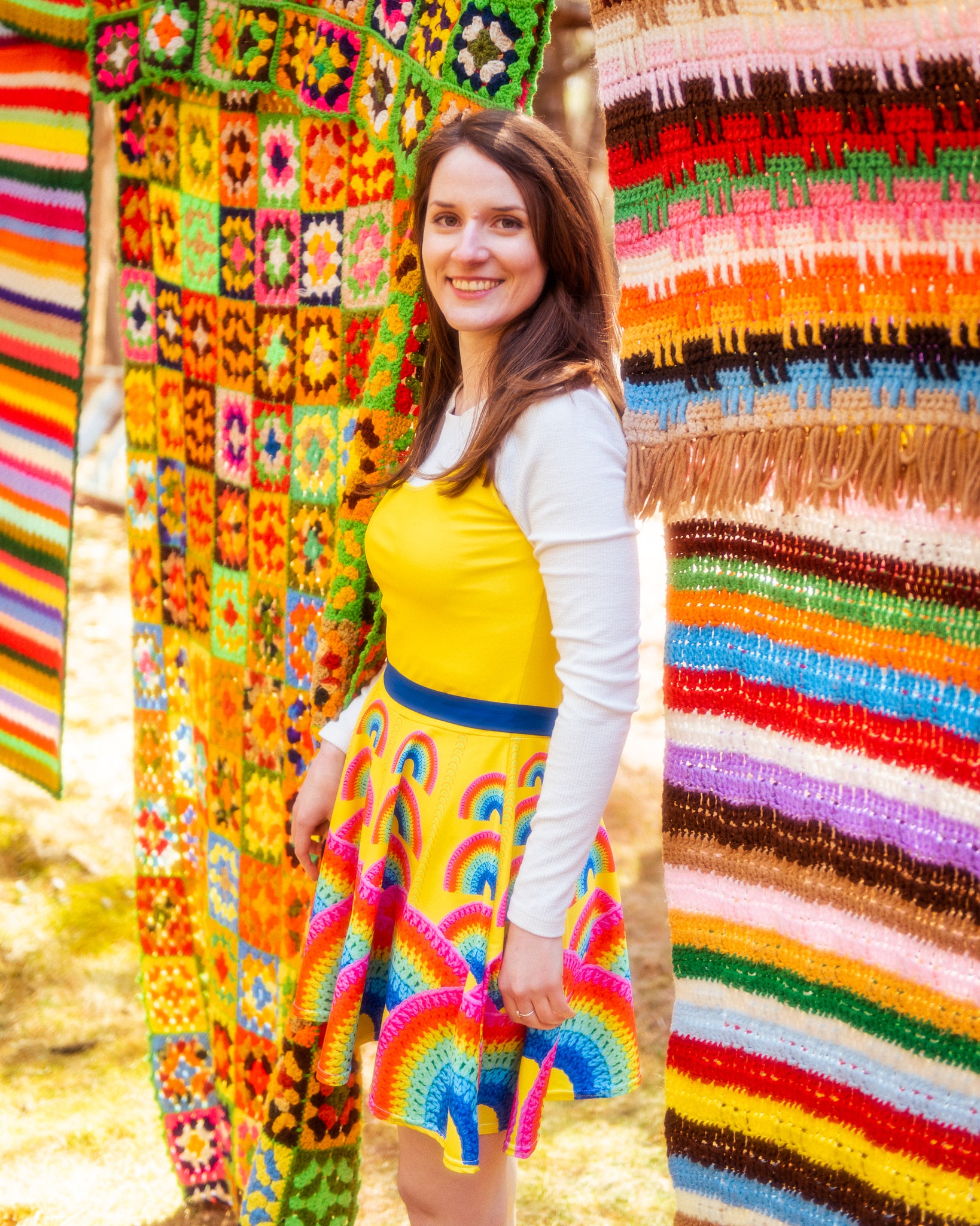 'Vivid Rainbow' Crochet Print Skater Dress