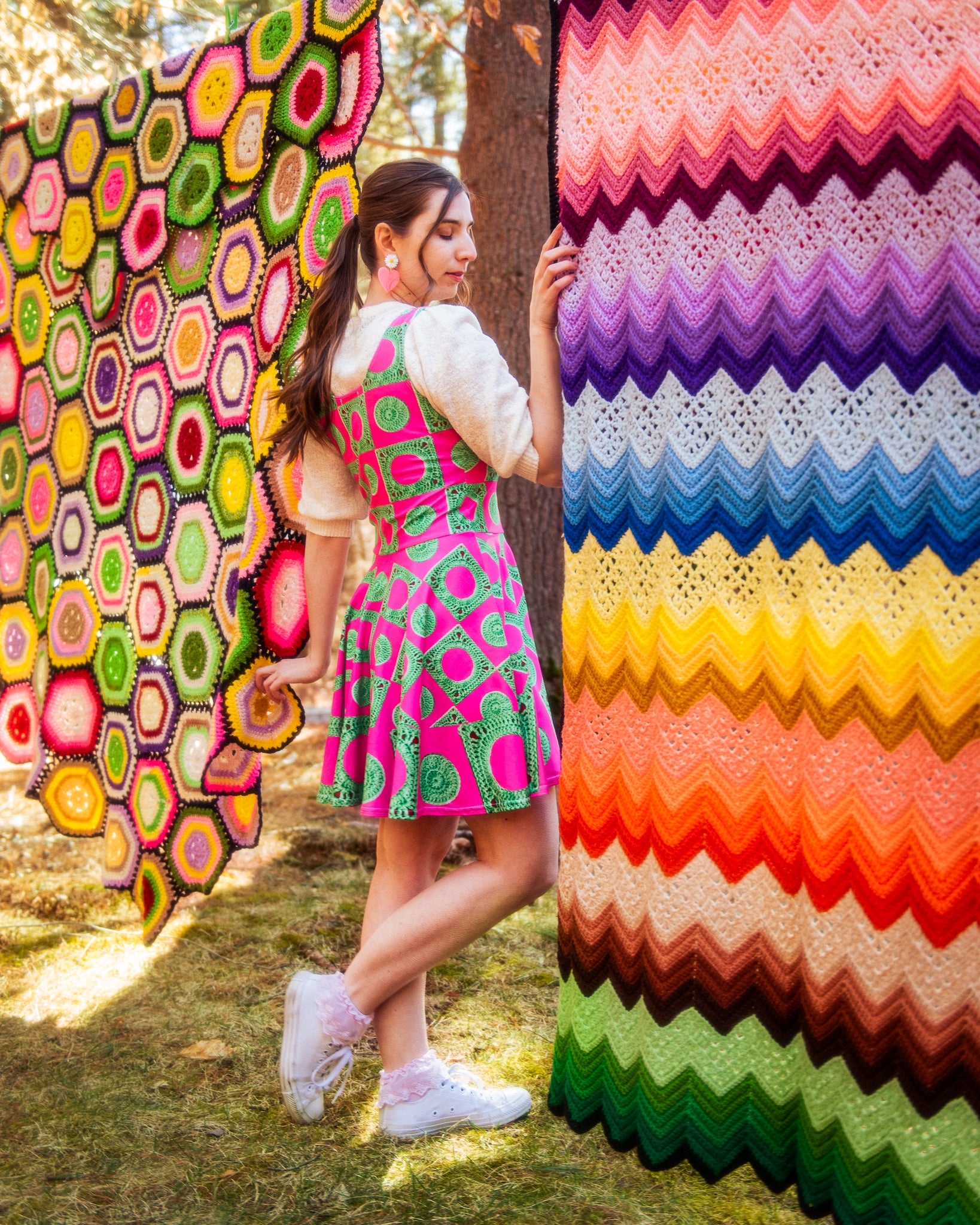 'Negative Space' Crochet Print Skater Dress