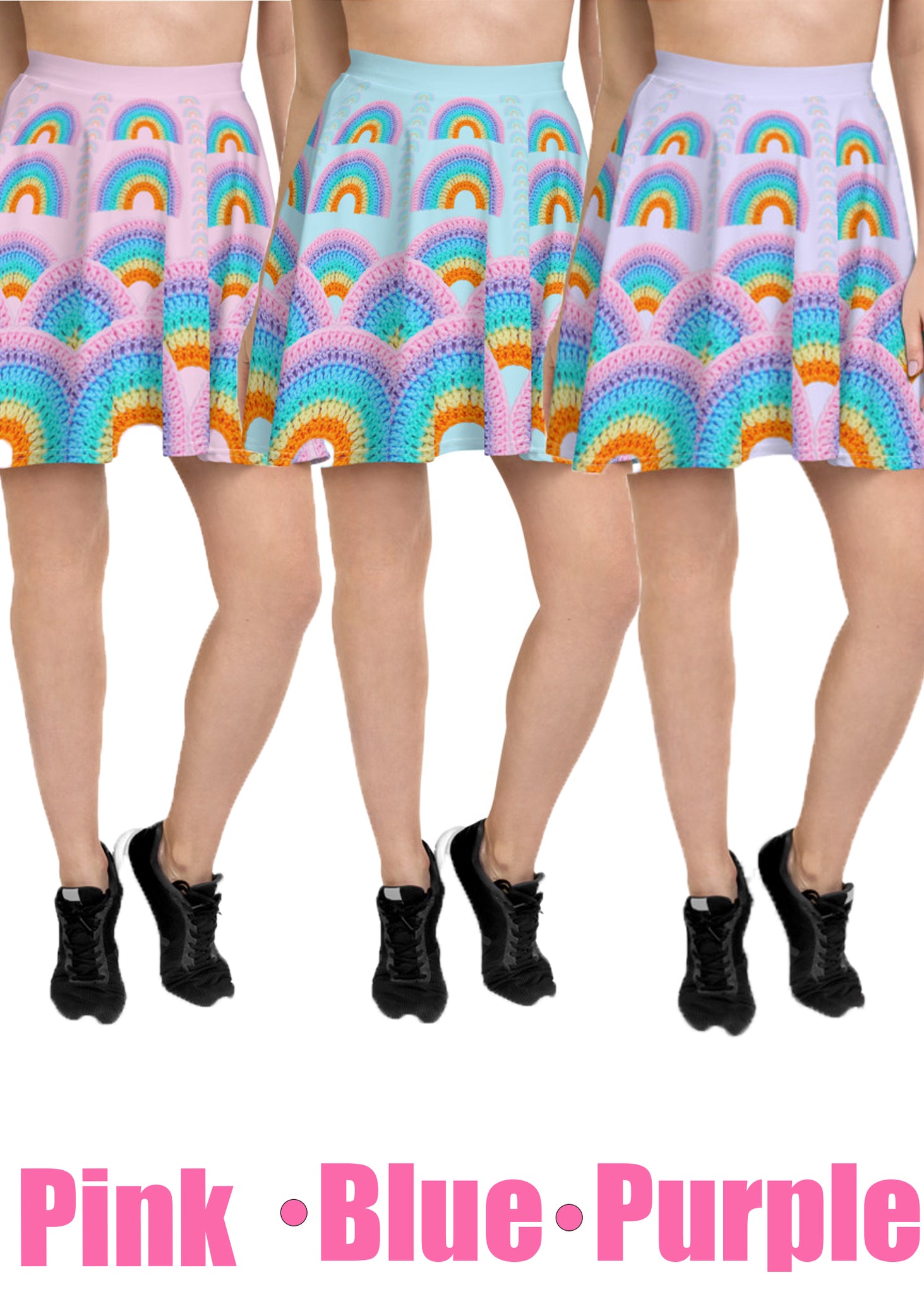 'Pastel Rainbow' Crochet Print Skater Skirt