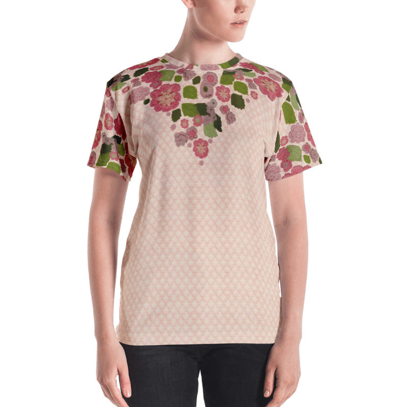 'Pink Posy' Crochet Print T-Shirt by Margaret Hubert