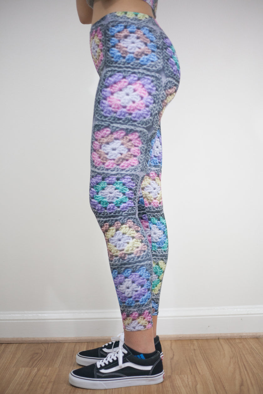 'Pastel Kaleidoscope' Crochet Print Granny Square Leggings