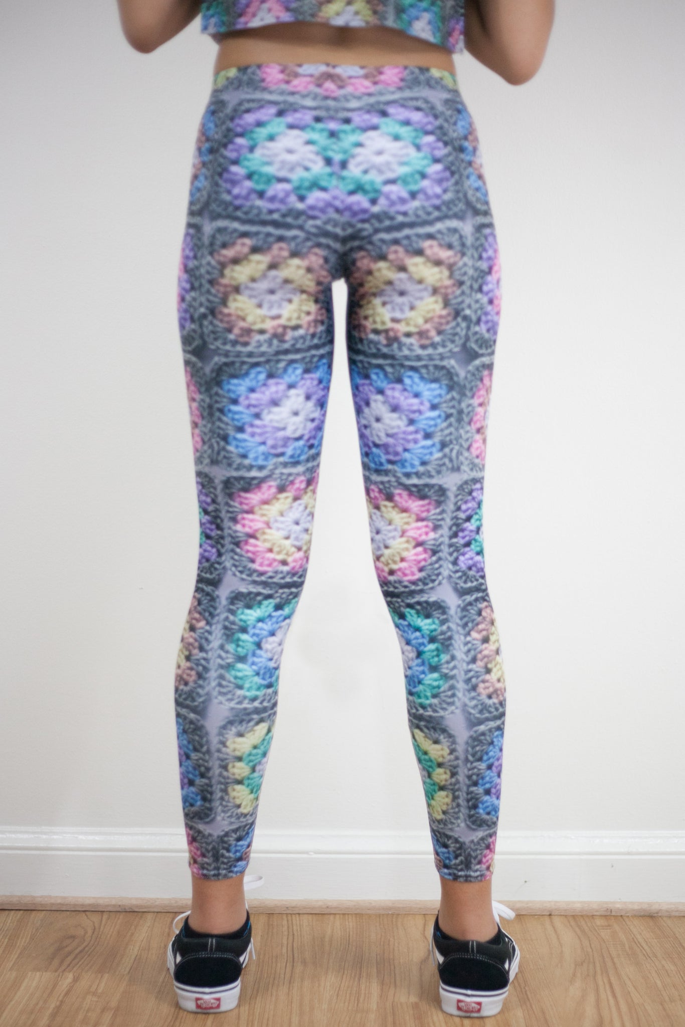 'Pastel Kaleidoscope' Crochet Print Granny Square Leggings